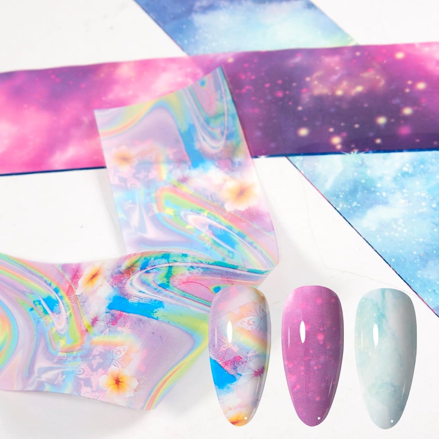 WOKOTO 300 Sheets Nail Foils Transfer Nail Art Holographic Flower Marble Foil Sheets, 1 Set for All Mix-Designs Nail Transfer Foil for Women Girls Nails