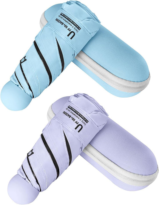 BAODINI Travel Essentials Mini Umbrella for Purse With Case Small Compact UV Sun Protection Lightweight Tiny Pocket Manual Open Close Umbrella for Women Kids and Men Fit Purse Backpack