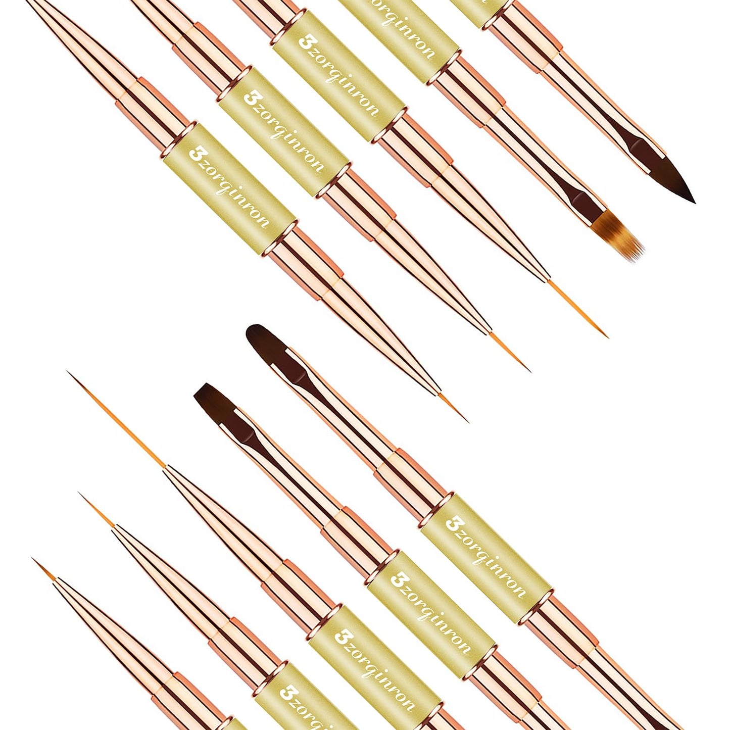Nail Art Brushes for Nail Art, Professional 5Pcs Double-Ended Acrylic Nail Brush Set for Details, Long Lines, Ombre & 3D Design-Perfect for DIY Manicures & Salons (Gold)
