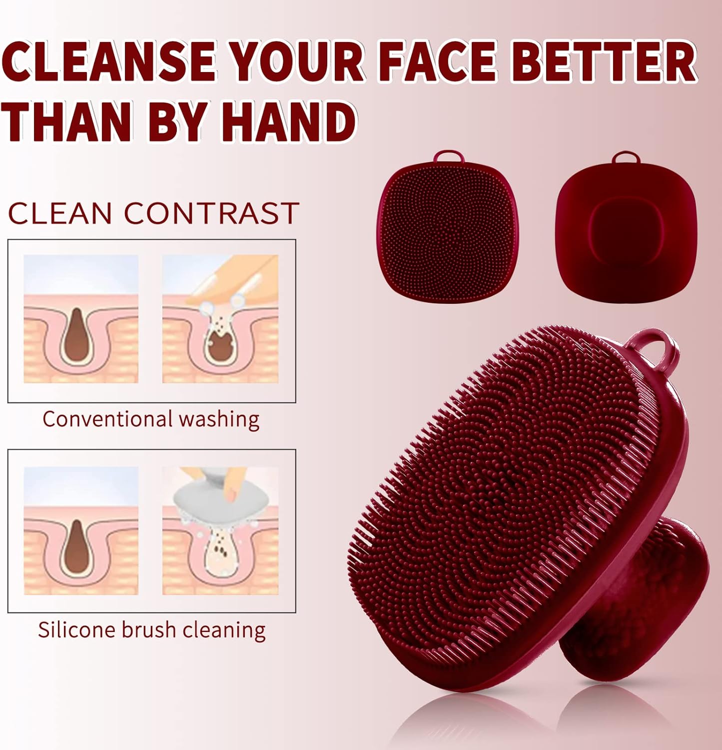 VWMYQ Silicone Face Scrubber for Men Facial Cleansing Brush Silicone Face Wash Brush Manual Waterproof Cleansing Skin Care Face Brushes for Cleansing and Exfoliating (red)
