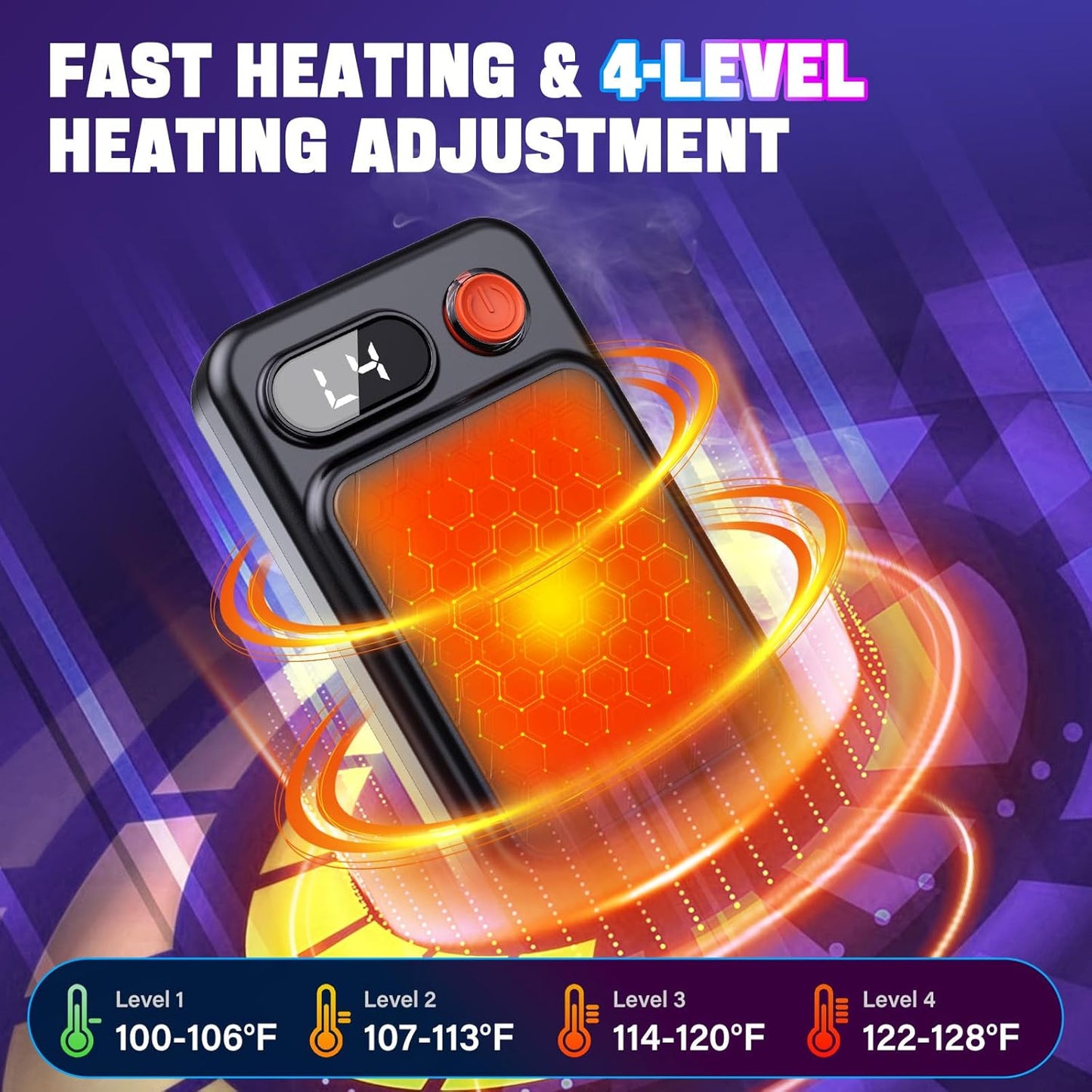 Hand Warmers Rechargeable 2 Pack - Magnetic, LED Display, 4 Heat Levels, Gift for Men Women, USB-C, Reusable, Lanyard, Electric Hand Foot Warmer, Fits Gloves, Golf, Camping, Walking, Hunting