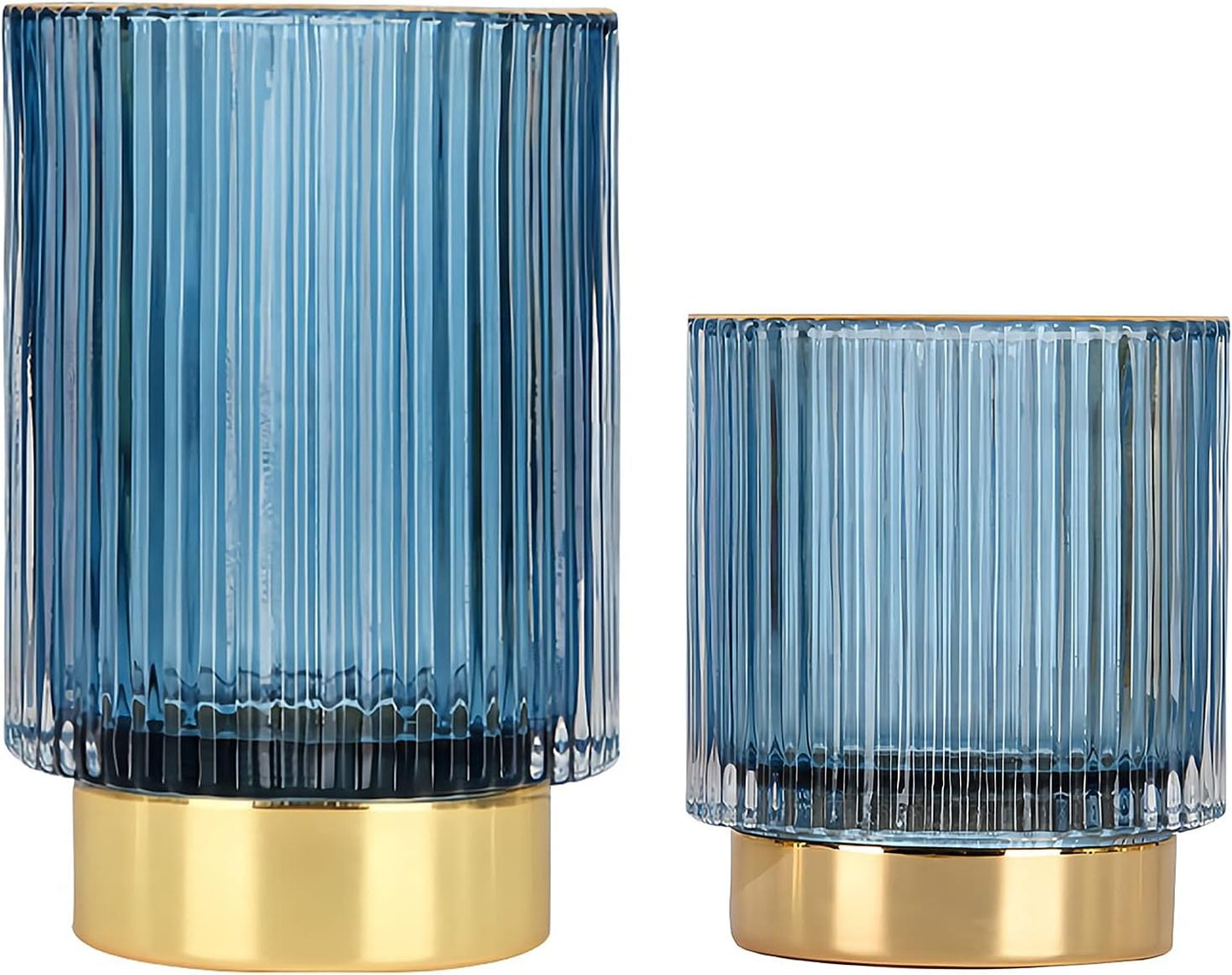 DASITON Makeup Brush holder Organizer,Crystal Cosmetic Makeup Brush Glass Brushes Storage Holder, Vintage Make Up Brush Cup Pen Pencil Holder striped vase(Blue S+L)