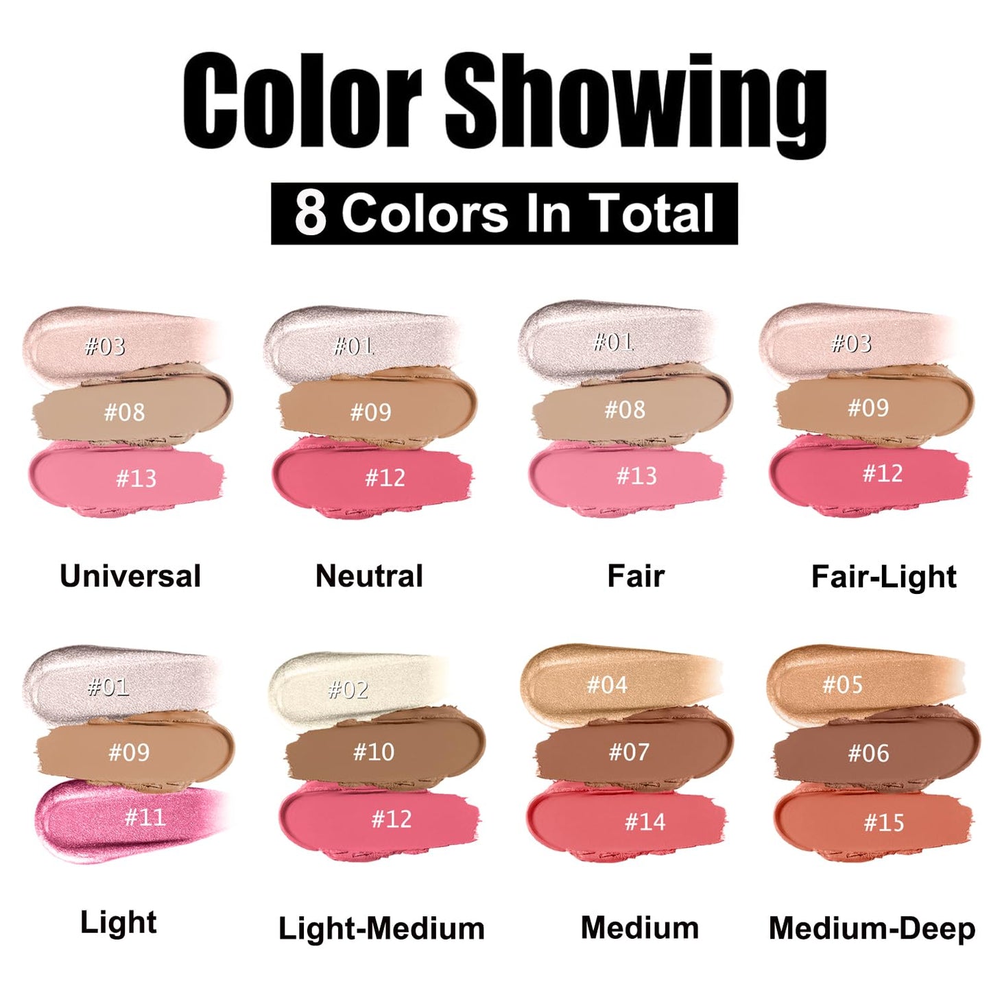 3 Pcs Cream Contour Stick Makeup Kit, Shades with Highlighter, Blush and Bronzer Contour Stick for Sculpt the Cheeks, Waterproof, Matte & Dewy Finish (Universal,#03+#08+#13)