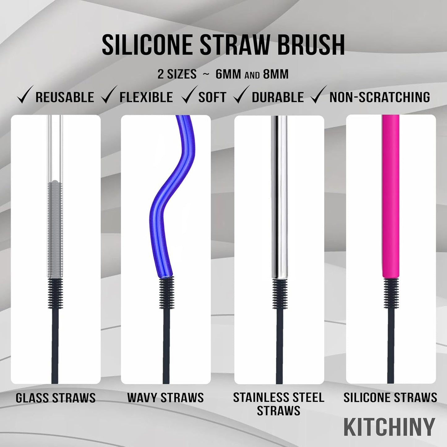 12.5" Silicone Bottle Brush & Straw Cleaner Brush Set | Water Bottle Cleaner for Hydro Flasks, Tumblers, Glassware, Vases and Narrow Neck Containers