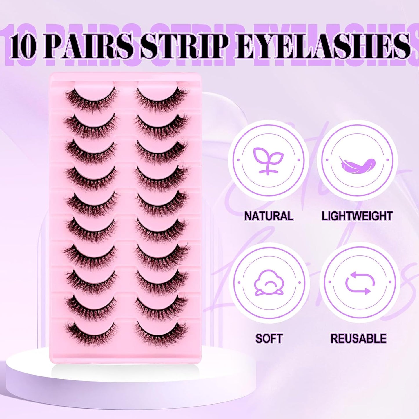 DIY Strip Lash for Using at Home: 10 Pairs, Natural Look, Fluffy, Manga, Wispy, Waterproof, Anime, Cat Eye, D Curl, XH03