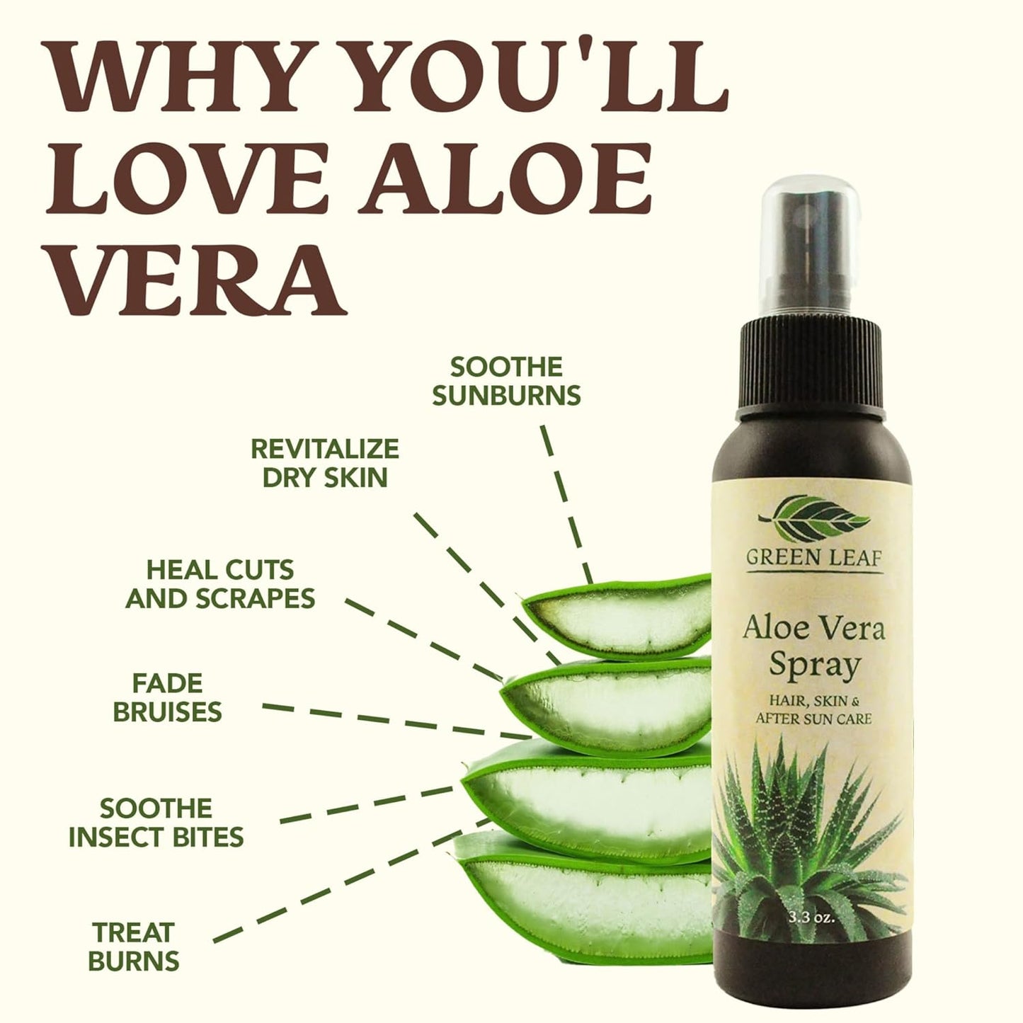 Aloe Vera Spray Bottle Travel Size | Vitamin C, E & A | Skin Care, Hair Spray, Facial Moisturizer, Hair Growth, Facial Cleanser, Sunburn Relief & After Sun Lotion 3.3oz
