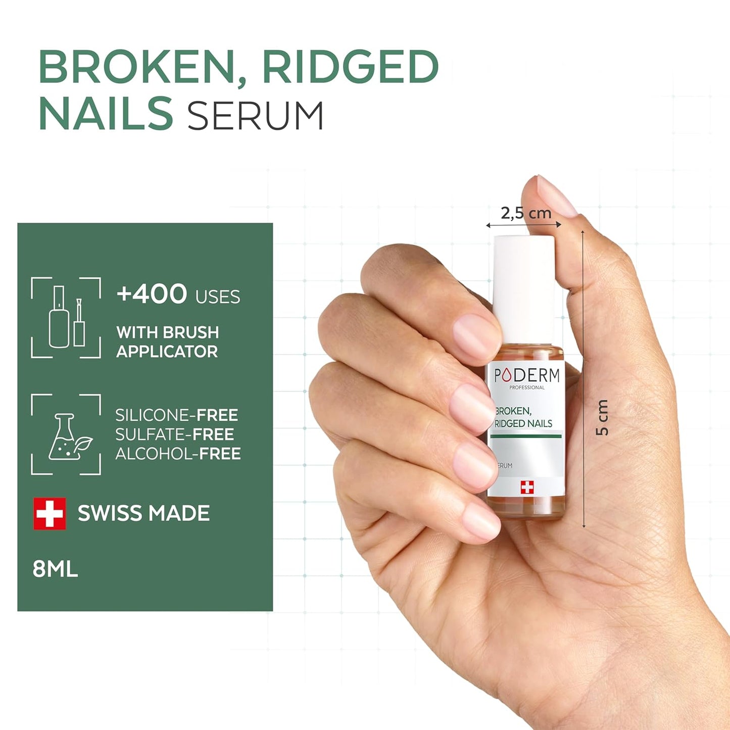 PODERM – 100% NATURAL NAIL REPAIR - Revitalizes Damaged and Split Nails with Hydrating & Exfoliating Formula – Effective Nail care : Also Acts as a Nail Strengthener for Damaged Nails – Swiss Made