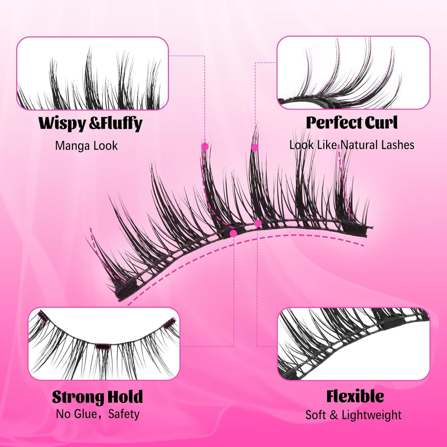 Veleasha Magnetic Eyelashes Manga Lashes Spiky Lash Magnetic Lashes with Applicator Natural Look Reusable No Glue Easy to Apply & Remove Soft False Eyelashes Lash Wispy (Chic)