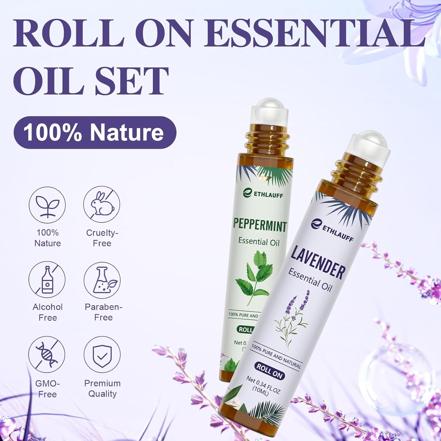 Essential Oil Roll On Set, Natural Aromatherapy Roll On, Relaxation Gift for Women and Men