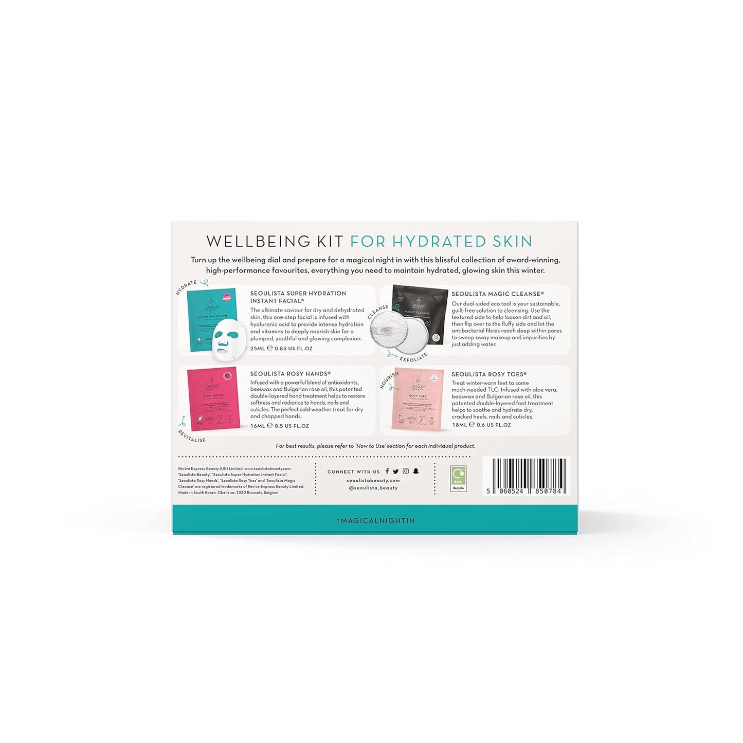 HYDRATED Gifting Bundle | SUPER HYDRATION SHEET MASK | Rosy Toes - Foot Mask Instant Pedciure | Rosy Hands - Hand Mask Instant Manicure| Magic Cleanse™ Eco-friendly Cleansing Tool