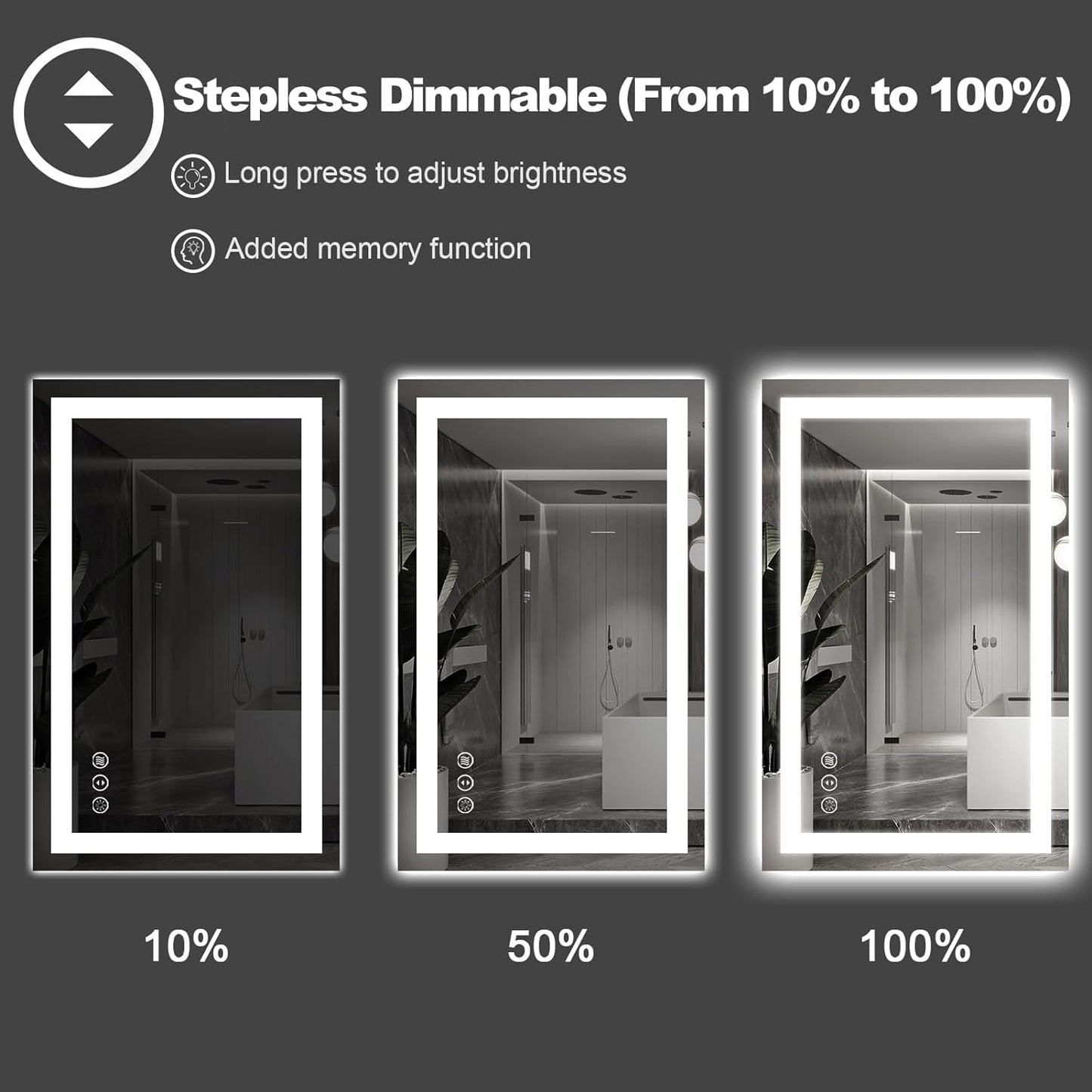 Amorho LED Bathroom Mirror 60'' X36'' with Front and Backlight, Large Dimmable Wall Mirrors with Anti-Fog, Shatter-Proof, Memory, 3 Colors, Double LED Vanity Mirror