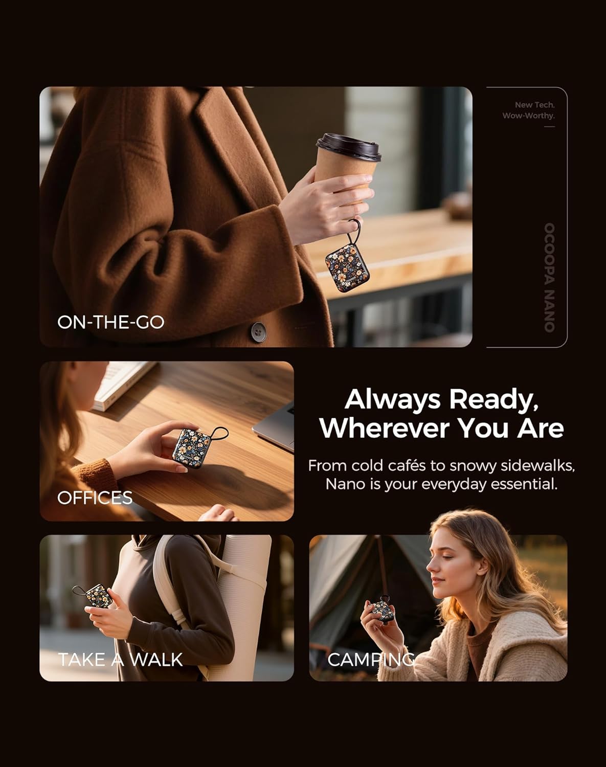 Ocoopa Hand Warmers Rechargeable UT5 Nano – Slim Electric Pocket Heater, Smart Temp Control, 14Hrs Battery, UL Safety, Artists in Bloom Design, Practical Gifts for Women, Christmas, Outdoor, Office