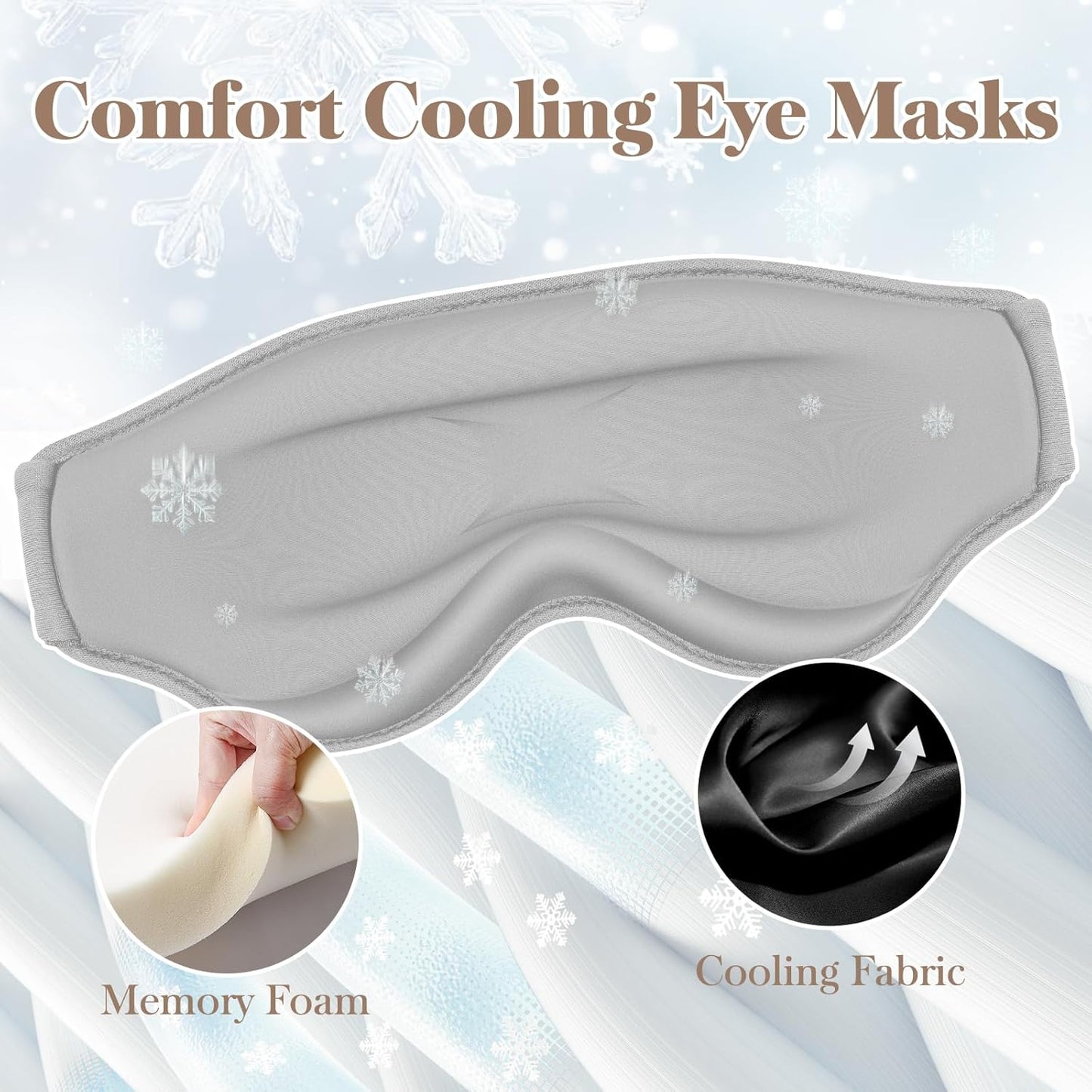 3D Cooling Eye Mask Sleep Mask for Men & Women, 100% Pressure-Free & Light Block-Out Eye Mask for Sleep with Easy Adjustable Strap, Night Eye Cover for Travel, Grey