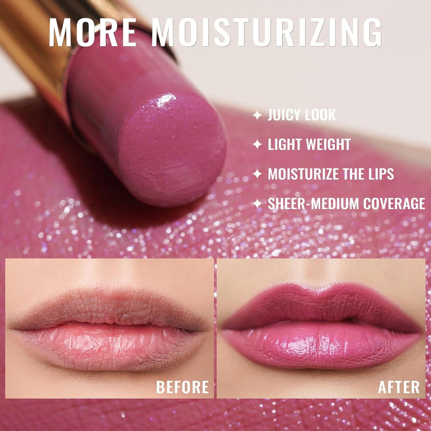 Oulac Moisture Mauve Pink Lip Gloss - 2 in 1 Shimmer Lipstick & Lip Balm, Long Lasting Hydrating, Juicy & Glossy finish, Smooth for Dry, Cracked and Chapped Lips, Vegan 2.2g/0.07oz (S04)