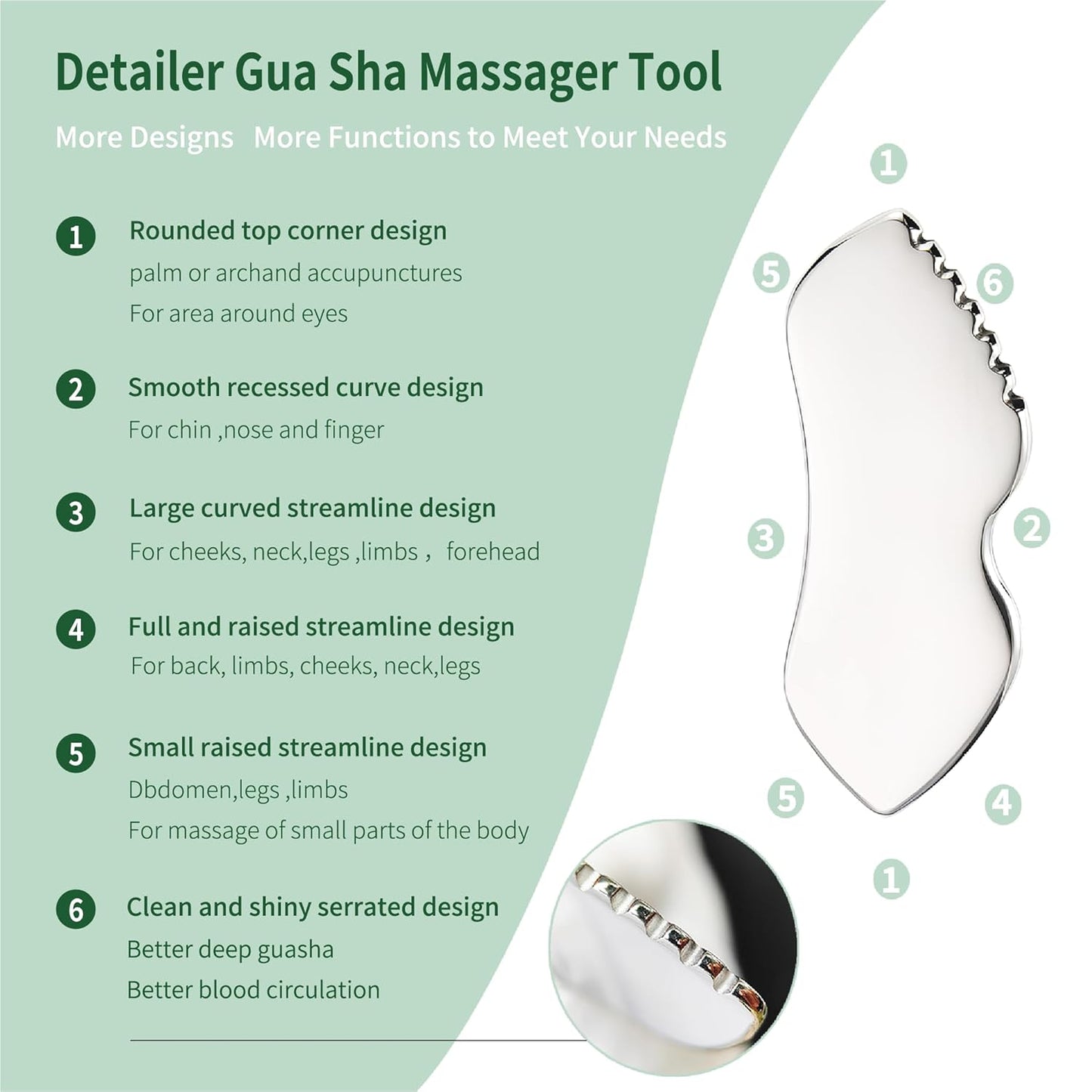 2Pcs Gua Sha Facial Tools Stainless Steel, Detailer GuaSha Set for Face Neck, Natural Skin Care Metal Gua Sha Lymphatic Drainage Face Massage Tool, Gift for Women