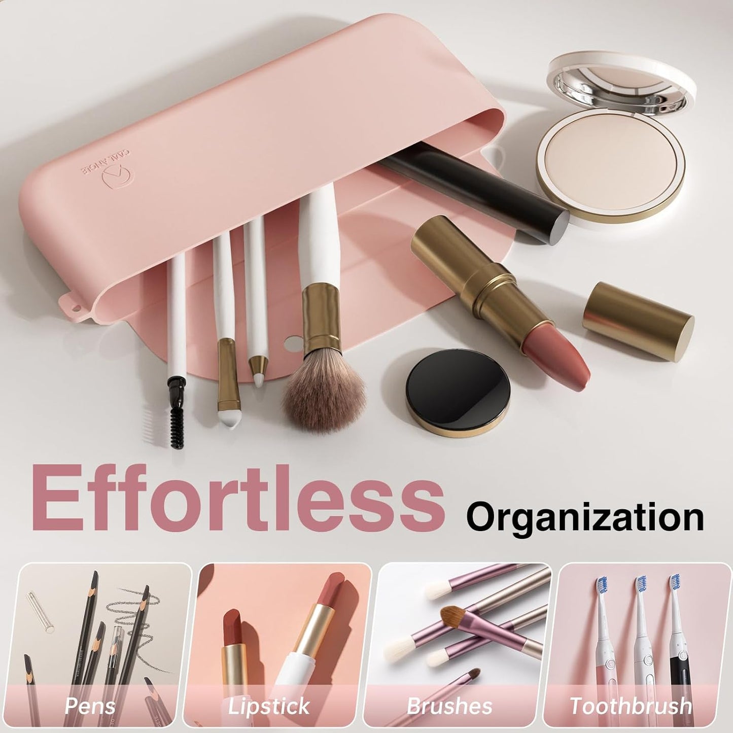 Silicone Makeup Brush Holder And Beauty Sponge Case, Travel Makeup Brush Case With Magnetic Closure, Makeup Sponge Holder 2 In 1 Stand Storage For Quick Drying Pink