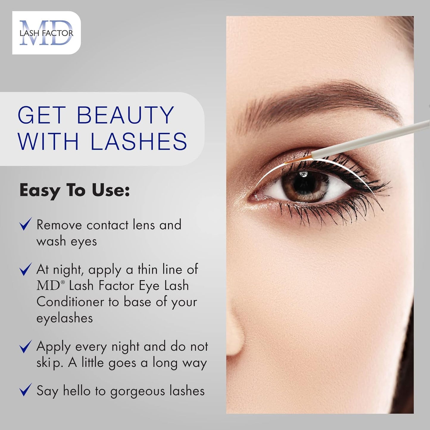 MD Lash Factor Eyelash Conditioner – 0.2 fl oz, 6-Month Supply – Peptide + Biotin Serum for Fuller, Thicker Lashes, Ophthalmologist-Tested