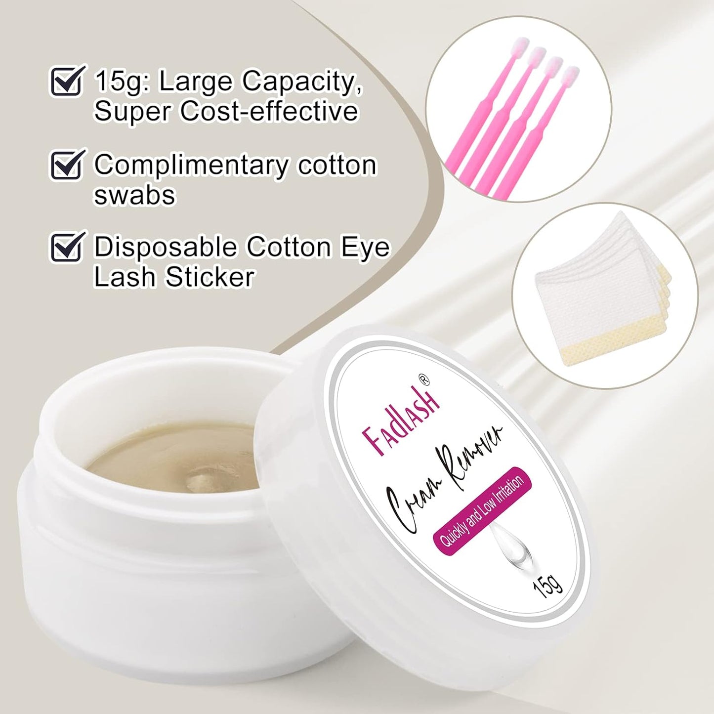 Eyelash Extension Remover 15g Cream Lash Extension Remover Professional Fast and Gentle Lash Remover for Lash Extensions Eyelash Glue for Salon by FADLASH (Tasteless)