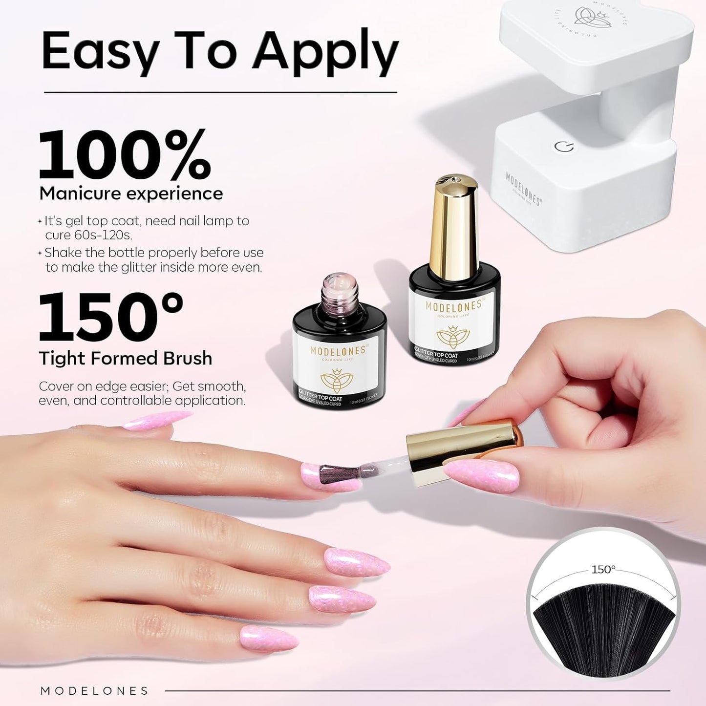 modelones Pearl Gel Nail Polish Top Coat, 2-in-one Clear Pearlescent Glitter Glossy Sparkle Finish Long Lasting Soak Off Mermaid Shimmer Manicure Nail Art Home Salon DIY 10 ML