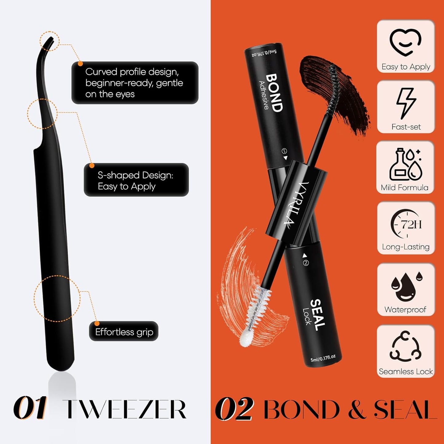 Lash Clusters Kit-VYRILA 0.07mm Wispy 8-14mix C Curl Eyelash Clusters with Lash Bond and Seal Waterproof, Eyelash Tweezers (30P+S05 KIT 192pcs-8-14mix)