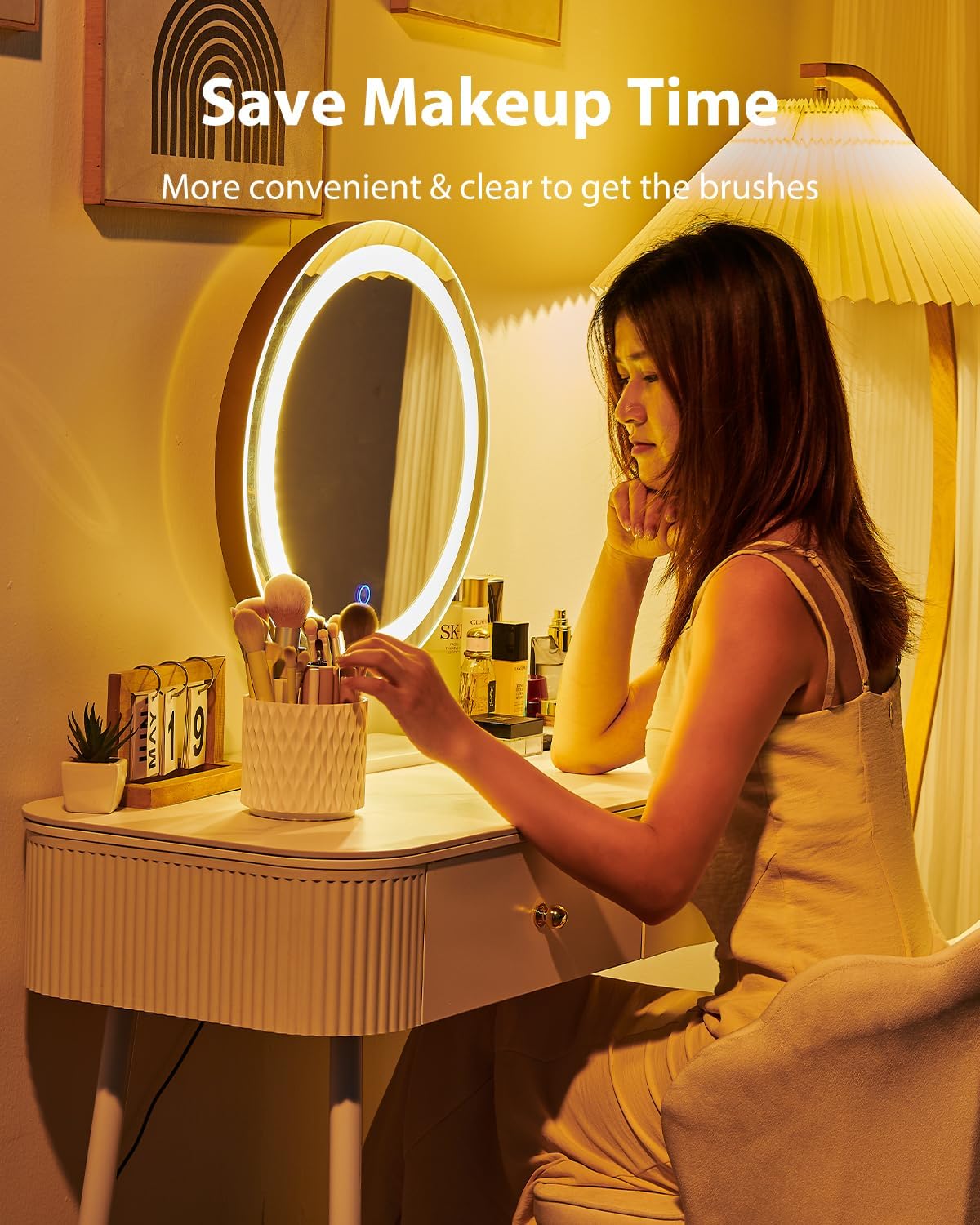 [Upgrade] Rotating Makeup Brush Holder, [Large Capacity] 5 Slot Cosmetics Make up Brush Organizer Storage for Dresser, Countertop, Vanity & Bathroom