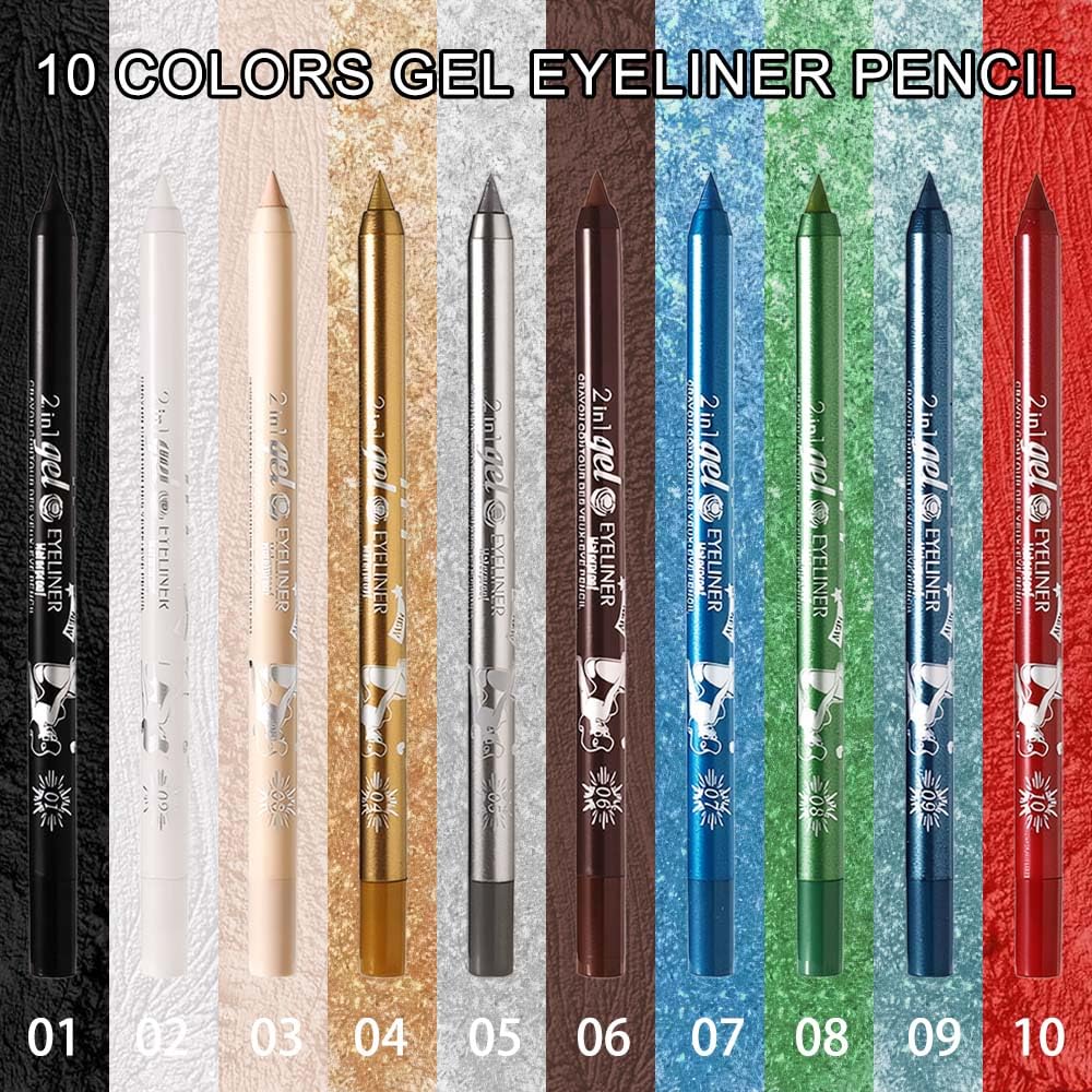 evpct 2Pcs Sky Royal Cobalt Cold Blue Color Gel Glitter Eyeliner Pencils Set for Women Waterline Waterproof Smudge Proof lapiz de ojos delineador de ojos contra el agua Eye Liner Makeup