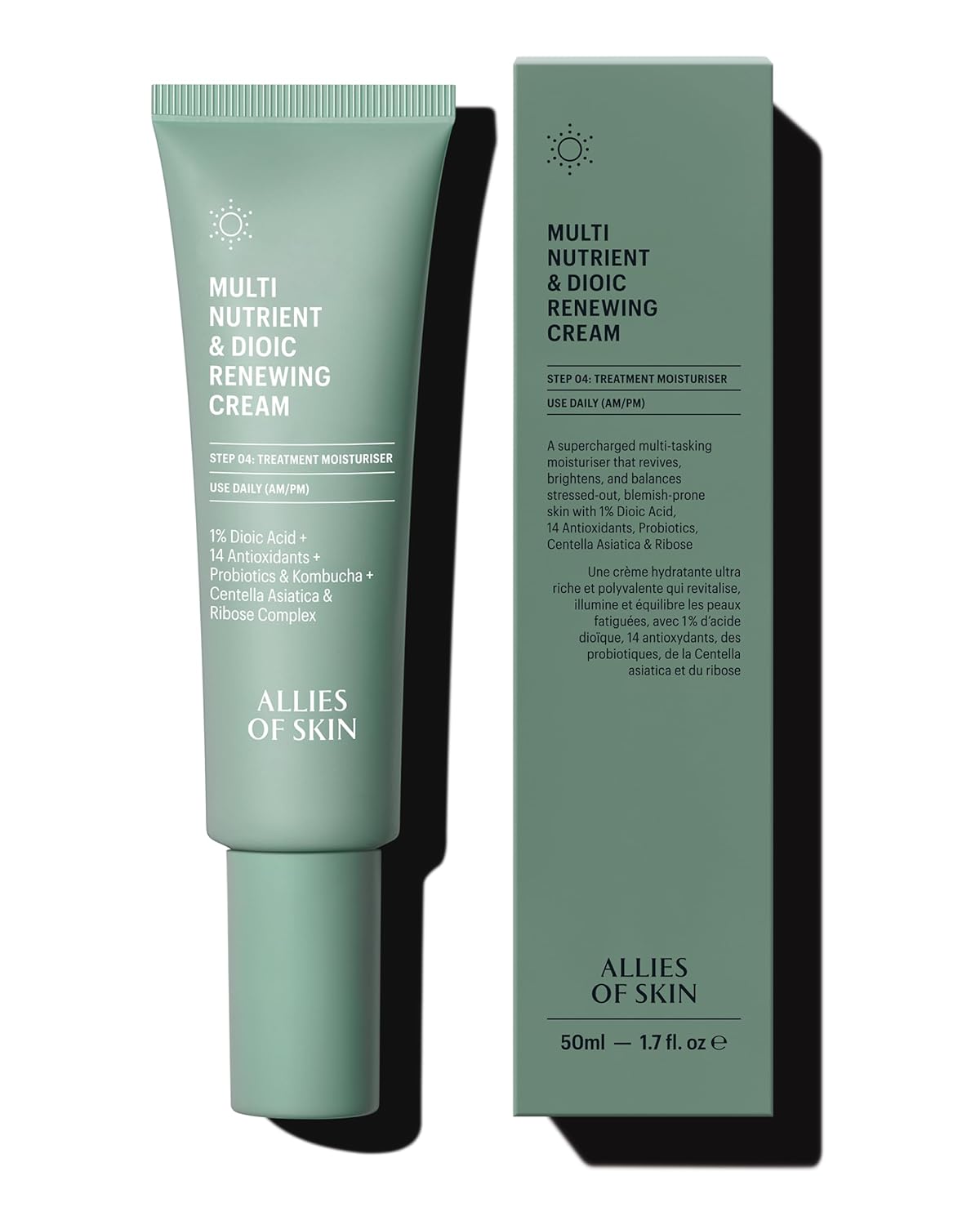 Allies of Skin Multi Nutrient & Dioic Renewing Cream: Moisturizer with Dioic Acid, 14 Antioxidants, Probiotics & Centella Asiatica. Targets Imperfections, Brightens & Protects Skin 1.7 oz / 50 ml