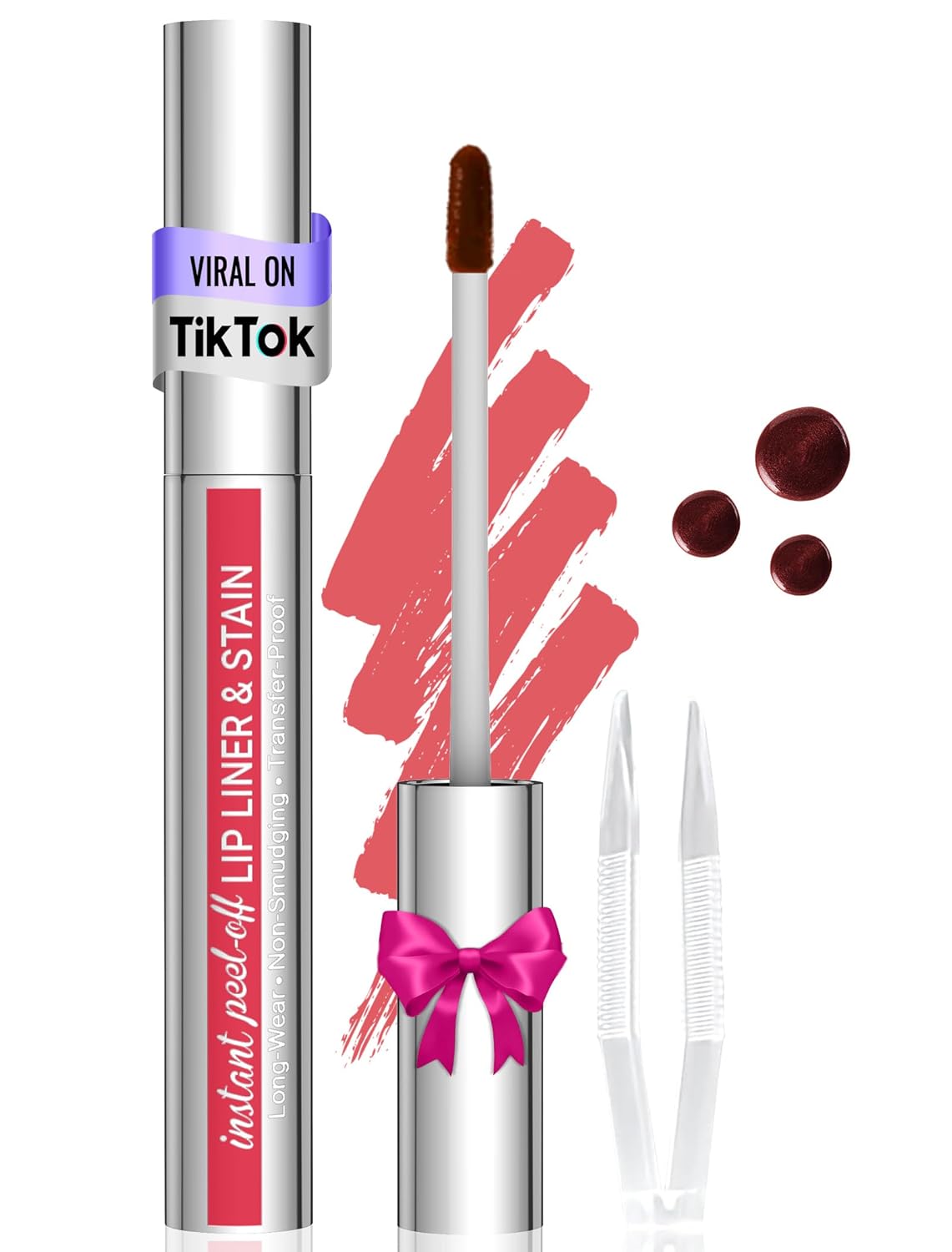 Lip Stain - Lip Liner Stain, Long Lasting Peel Off Lip Stain, Natural Peel Off Lip Liner Stain with Tweezer, Easy to Use, Waterproof, Smudge-proof, Transfer-proof, Cocoa