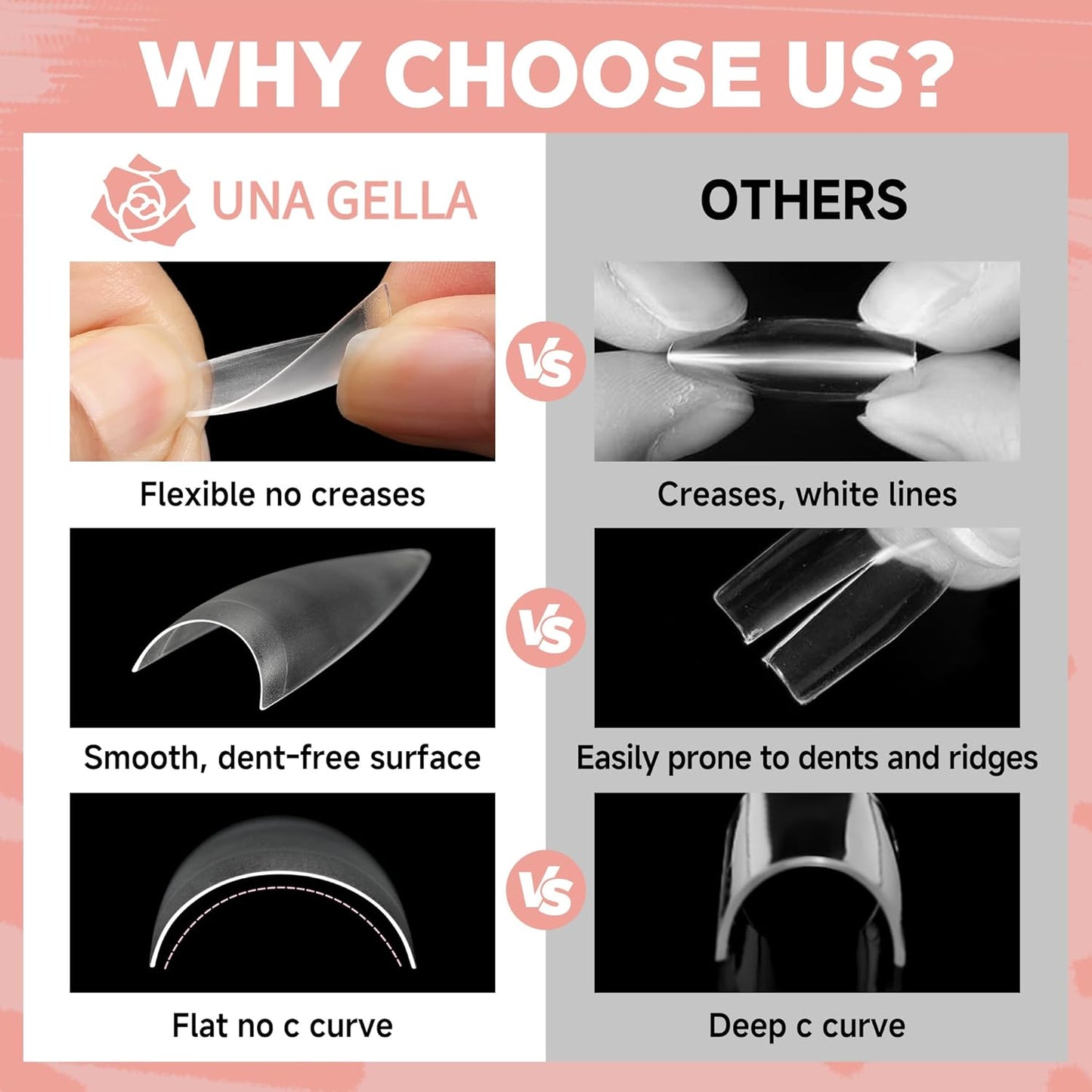 UNA GELLA Stiletto Gel Nail Tips 504pcs Long Stiletto Almond Clear Curved Nails Tips Half Cover False Fake Nails for DIY Press On Nails Extension Art Salon 12 Sizes