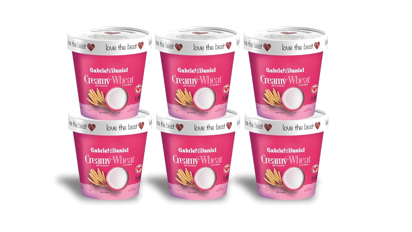 Gabriel & Daniel Organic Instant Creamy Wheat (Farina) Hot Cereal Cup – Non-GMO, Pure and Organic Breakfast Cereal – Rich in Iron & Vitamin C for a Nourishing and Quick Meal – Smooth & Creamy Texture (Pack of 6)