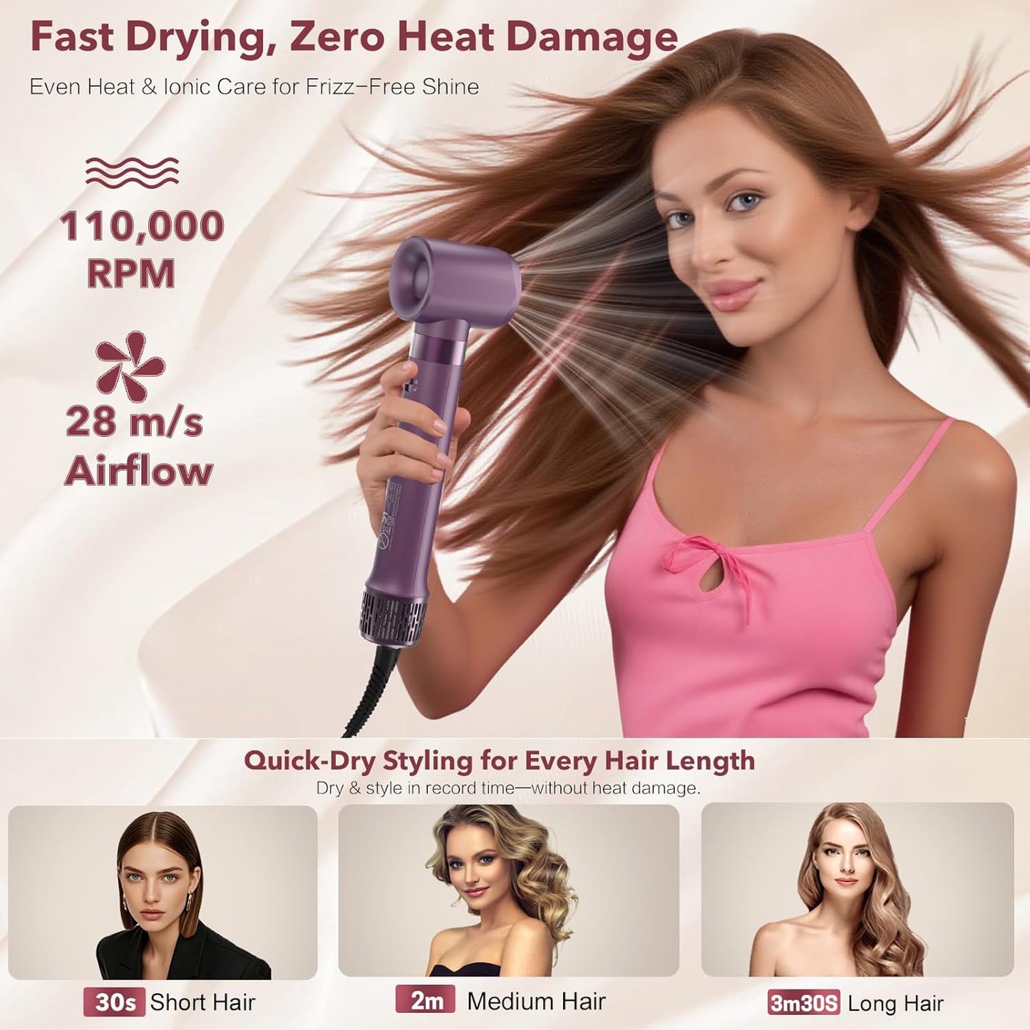 StyleVibe 6-in-1 Multi-Styler, Blow Dryer Brush & Thermal Brush with Auto Wrap Curl L/R, Fast Drying, Smooth Blowouts, Root-Lift Volume, No Heat Damage Frizz-Free Air Styler with Travel Bag