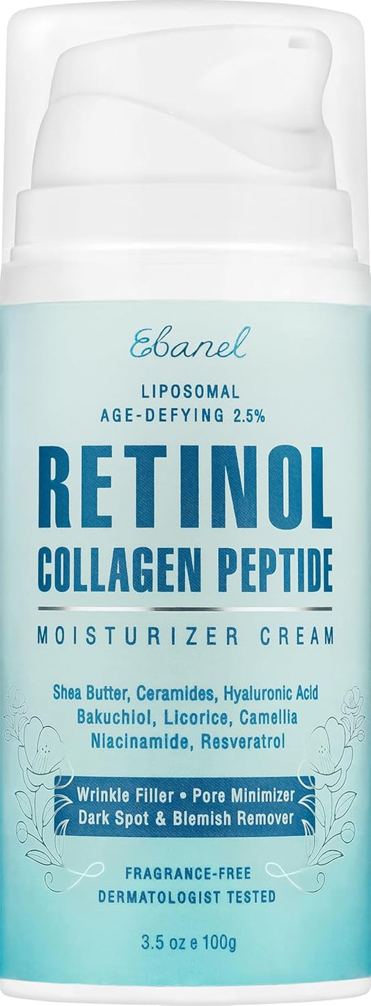 Ebanel Retinol Cream for Face 3.5 oz, Moisturizer with Collagen, Peptides, Ceramides, Hyaluronic Acid, Vitamin C & B5, Firming Anti Aging Face Cream for Wrinkles, Fine Lines, Dark Spots, Day & Night