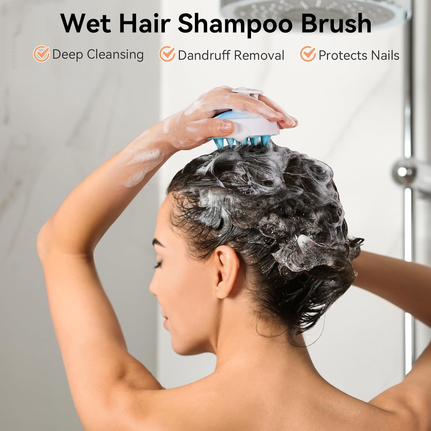 HEETA Scalp Massager Hair Growth, Soft Silicone Scalp Scrubber Shampoo Brush for Exfoliation, Dandruff Removal Head Massage Stress Relax, Wet & Dry Use for Thick Thin Curly Hair Care, Gradient Blue