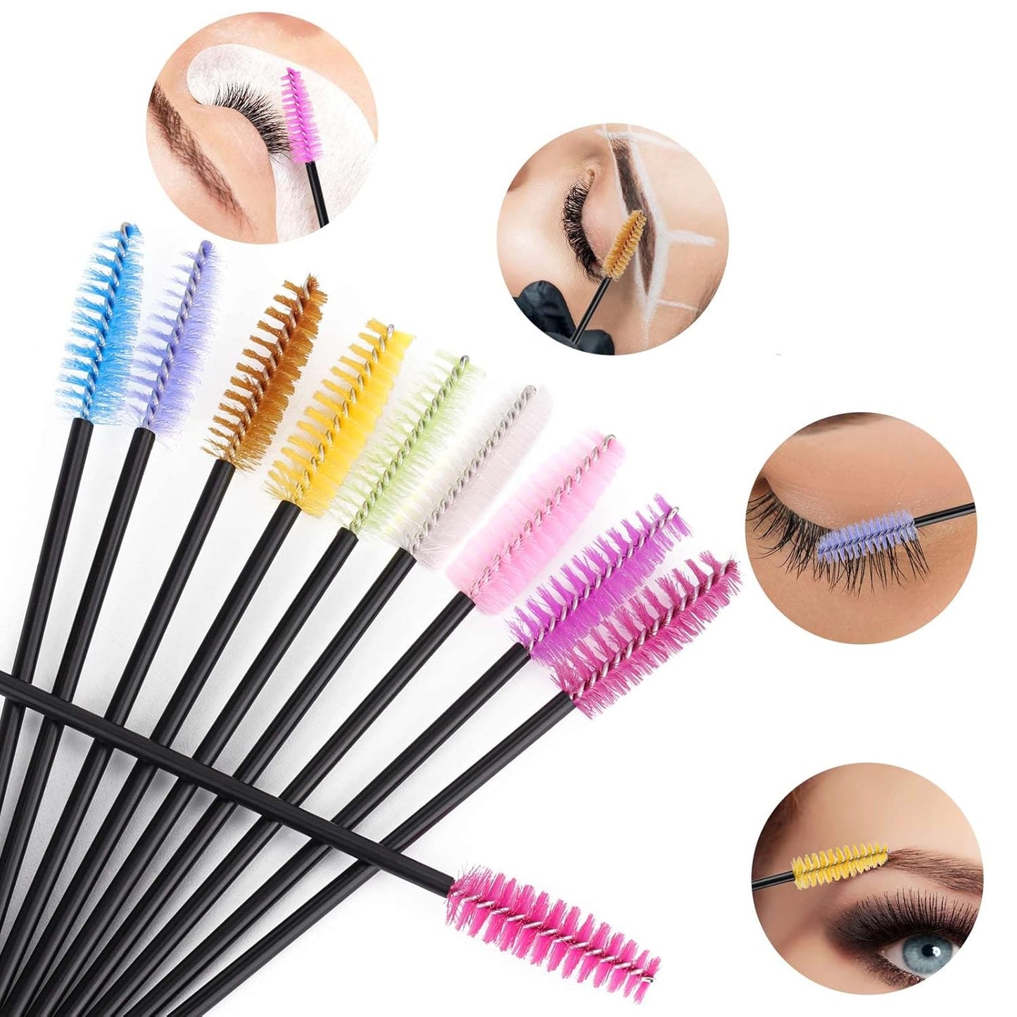 BTYMS 500 Pieces Disposable Mascara Wands Eyelash Brush Brow Brushes Applicators Lash Spoolies for Eye Lash Extension - Multi Color