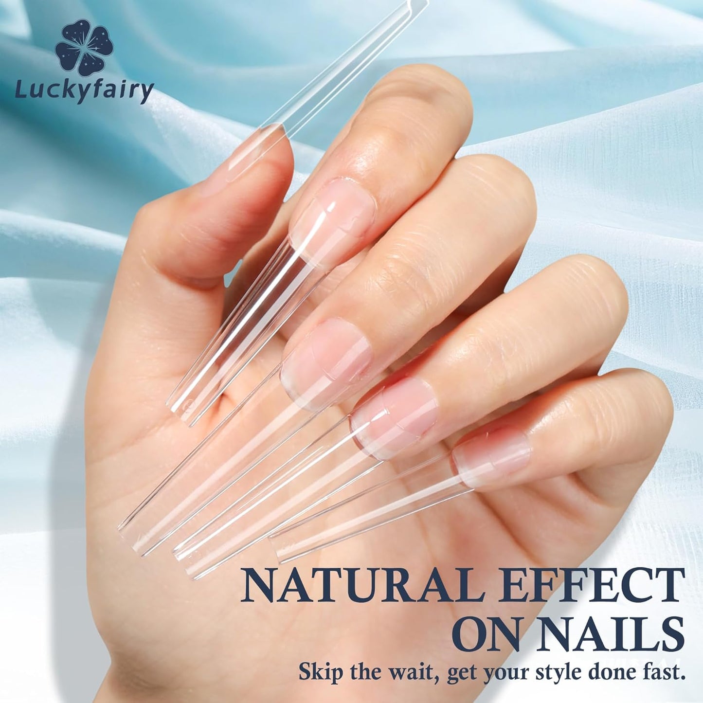 XXL Long Half Cover Coffin Nails Tips, 240 Pcs Clear Gel Acrylic Nails False Nail Tips Coffin, 12 Sizes Press On Nails with Box for Women & Girls Nail Extension