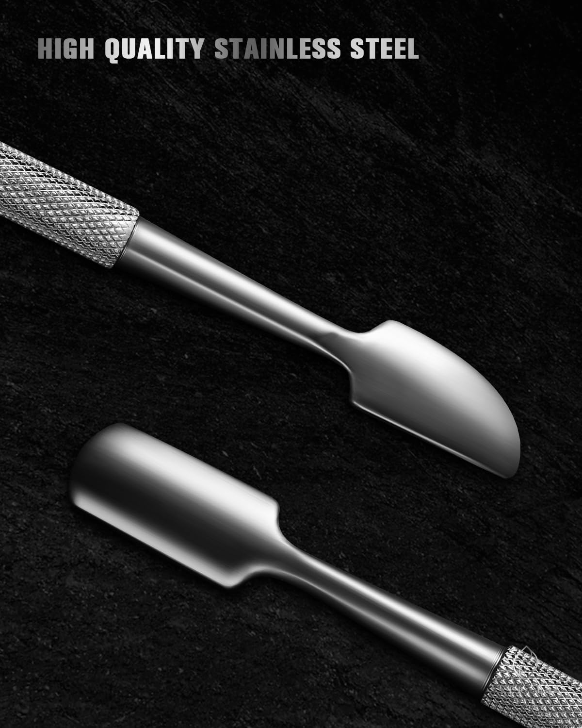 FERYES Professional Cuticle Pushers - Dual-Ended Stainless Steel Manicure and Pedicure Tools, Ergonomic Design Cuticle Stick and Undernail Clean Tool