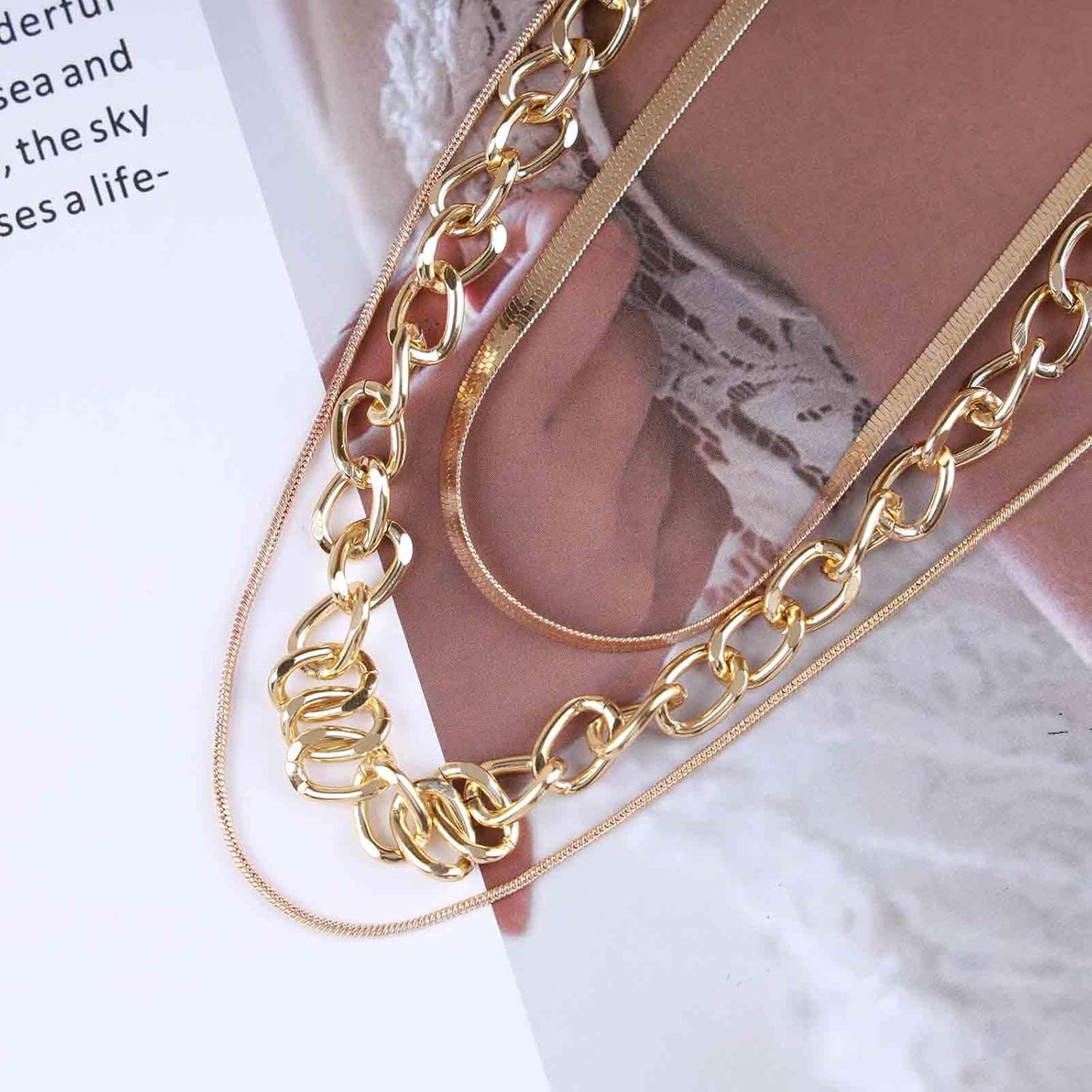 Vintage Layered Snake Chain Necklace Chunky Cuban Chain Necklace Gold Thick Chain Necklace Punk Curb Chain Necklace Jewelry for Women