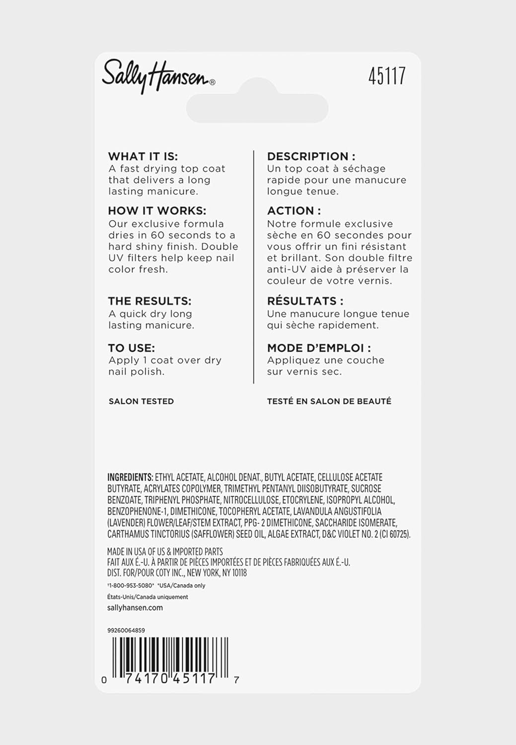 Sally Hansen Insta-Dri®, Clear Top Coat, Quick Dry, Long Lasting, Streak-Free Shine, Clear Nail Polish