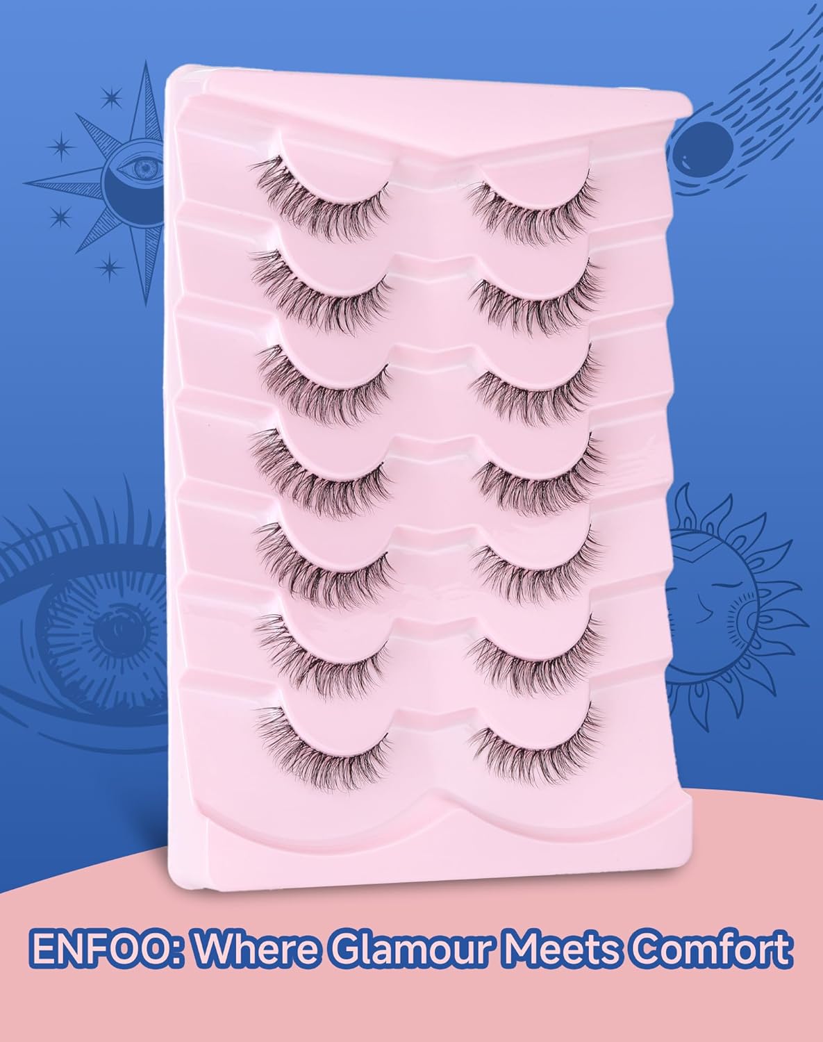 Clear Band Lashes Short Everyday Wispy False Eyelashes Natural Look Flared Strip Eyelash Small Lash Soft Fluffy Pack 7 Pairs SF-06