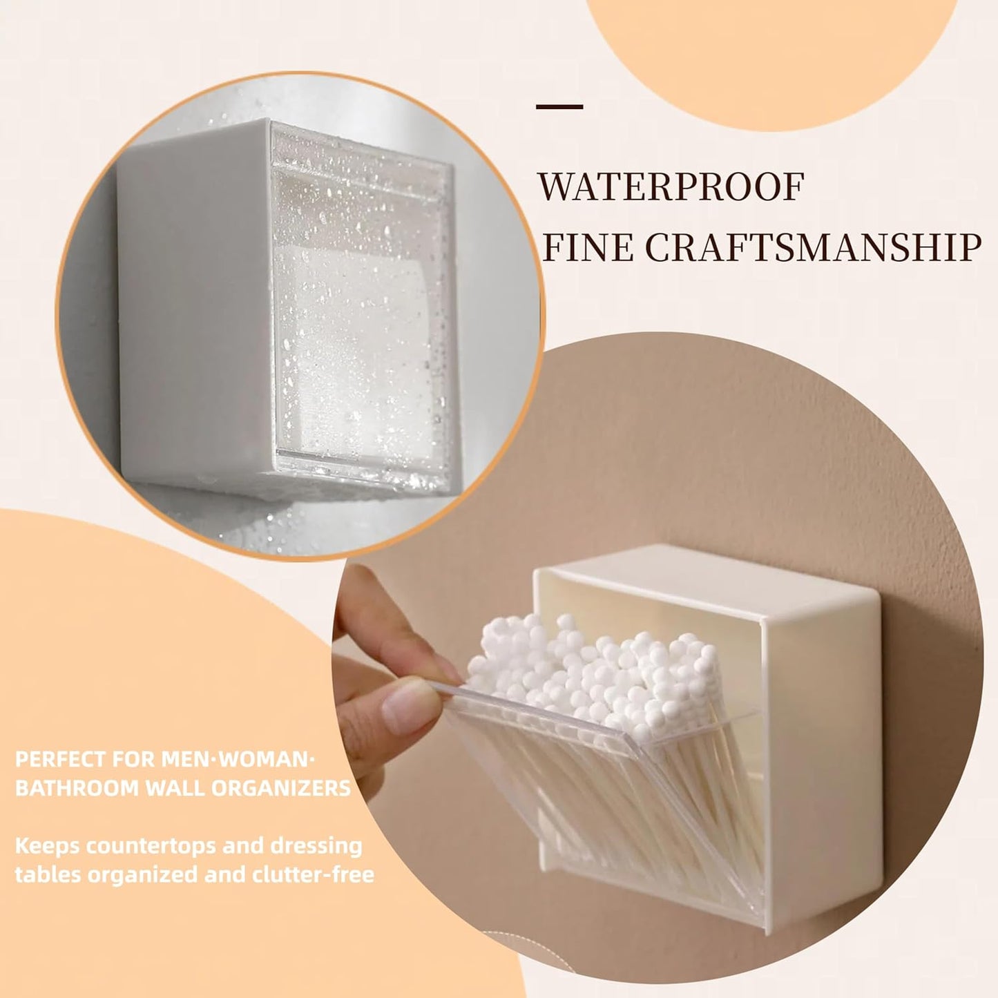 Qtip Holder Wall Mount for Cotton Swabs, Balls, Pads, Hair Ties,Floss Picks- Small Plastic Bathroom Wall Organizers and Storage Set,Bedside Shelf,Home Decor,Dorm Room Essentials (4)