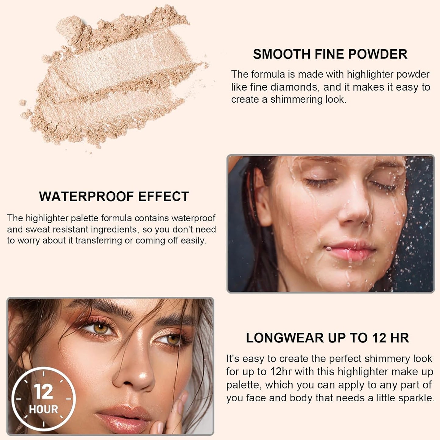 Face Highlighter Palette with Mirror, 8 Colors Glitter Eyeshadow Palette, Diamond Shimmer Glow Contour Palette for Face Highlighters & Luminizers, Long Lasting, Makeup Brush Include