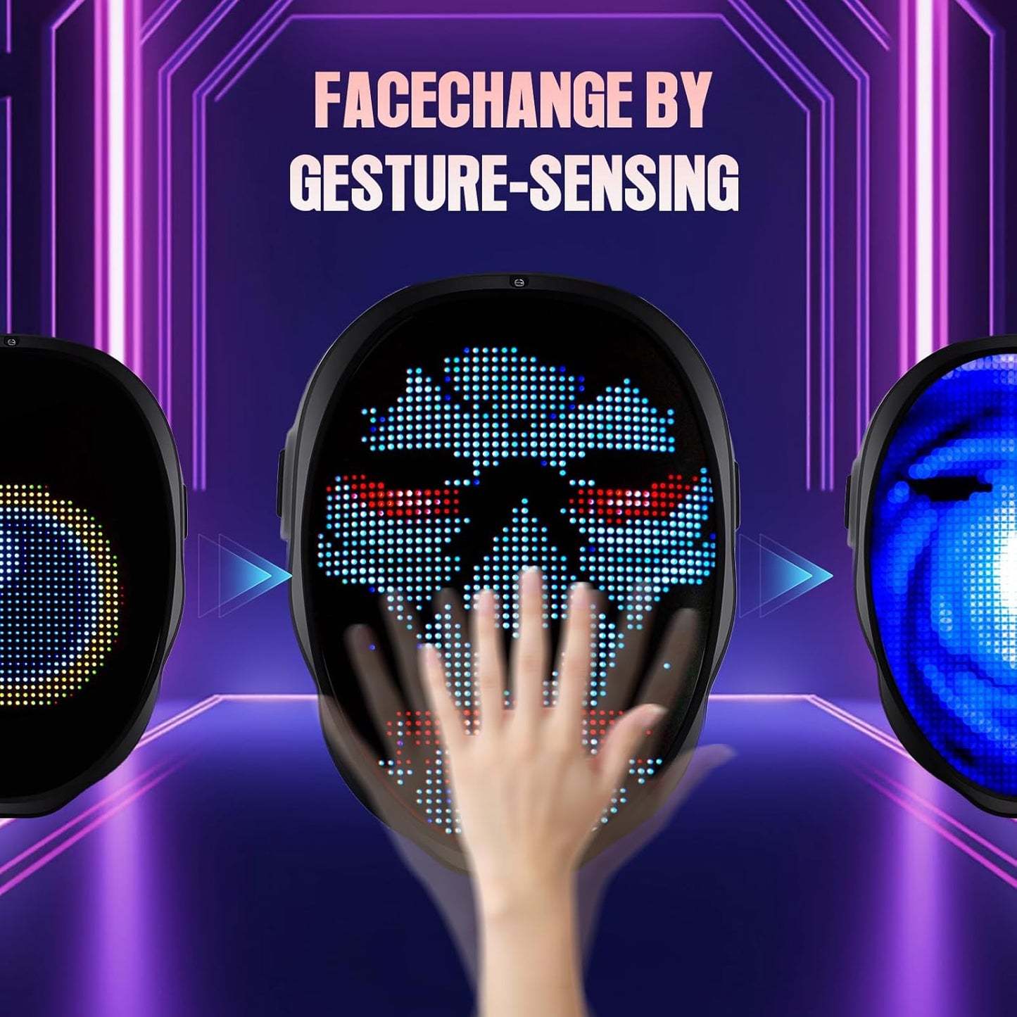 LED Facial Deformation Mask, Controllable by App - Programmable LED Halloween Mask, Digital Glowing Mask, for Costume Cosplay