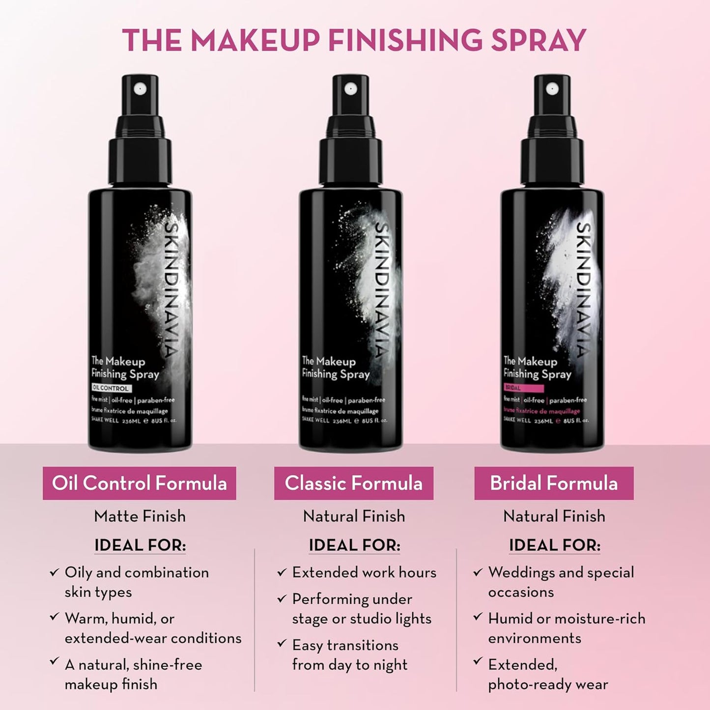 Skindinavia The Makeup Finishing Spray, Bridal Makeup Setting Spray, All-Day Wear, Long-Lasting Up to 16+ Hours, Heat-Resistant & Waterproof, Wedding Day, Bridal Shower Gift, 8.0 Oz