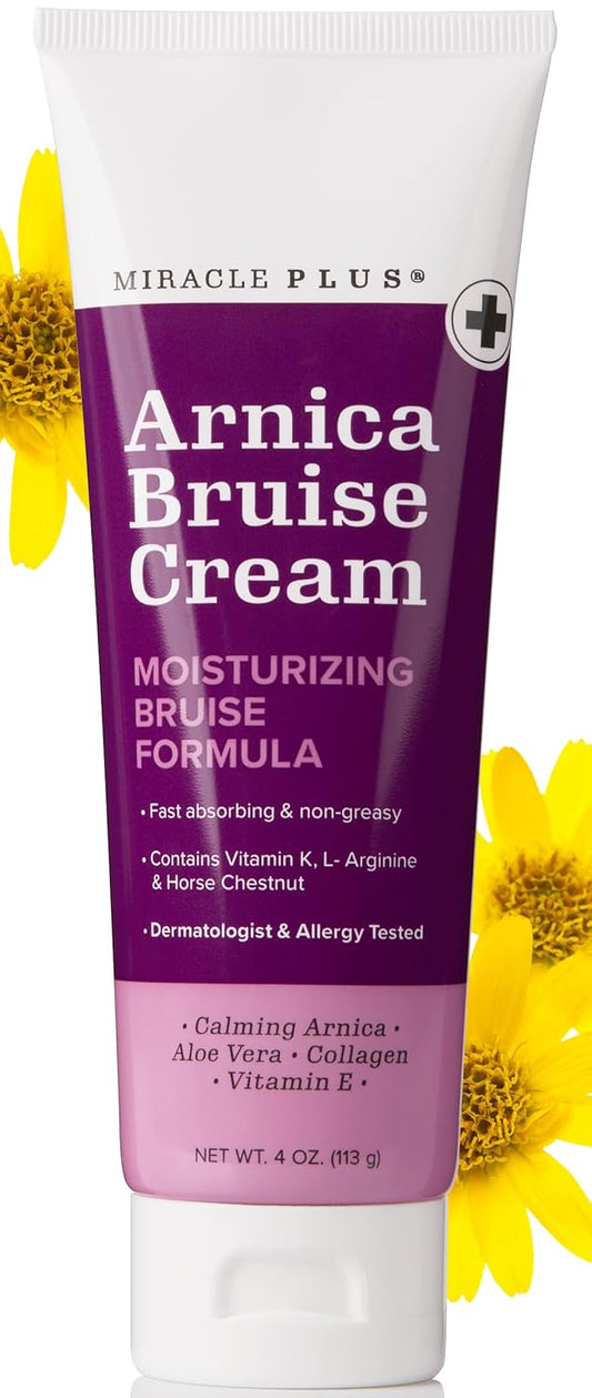 Miracle Plus Arnica Cream Bruise Relief Lotion For Bruising And Swelling On Skin | Bruise Cream Extra Strength Vitamin K Cream | Moisturizing Bruise Formula Skin Care Gel W/ Horse Chestnut, 4 Ounce
