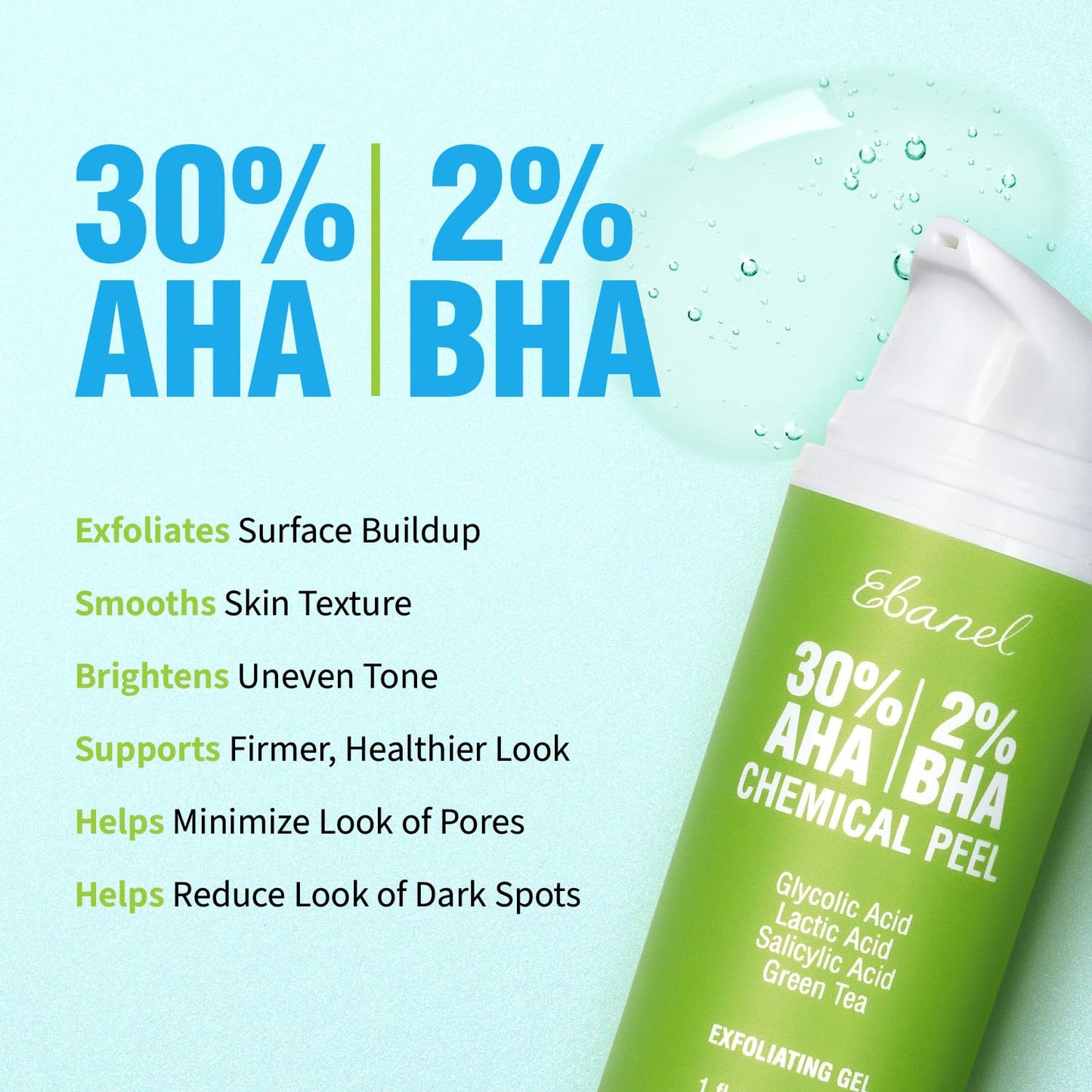 Ebanel Chemical Peel for Face, AHA BHA Exfoliator, Glycolic Acid Peel, Salicylic & Lactic Acid Face Peeling Gel, Infused with Green Tea & Chamomile for Acne Scars, Dark Spots, Wrinkles, Fine Lines