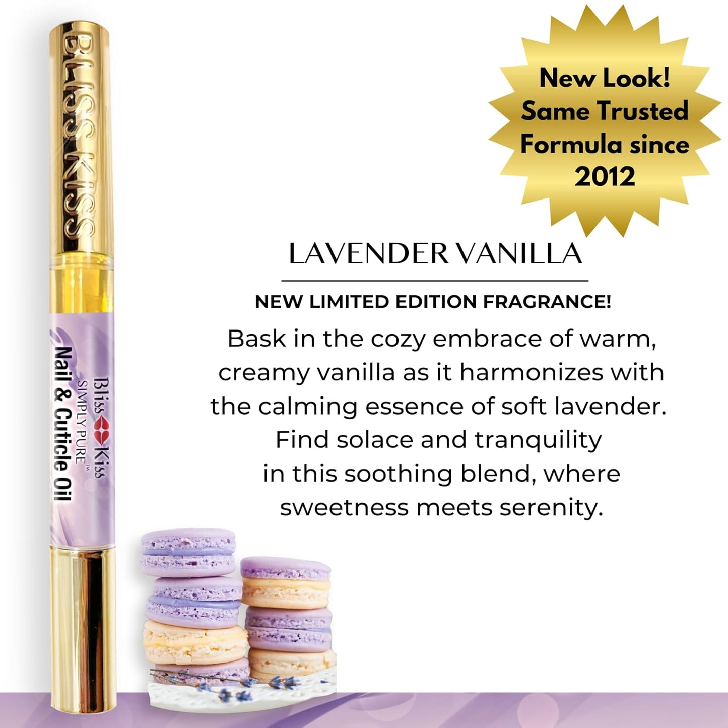 Bliss Kiss | 4 Lavender Vanilla | Oil Cuticle Pen w/Vitamin E & Jojoba⏤Nail Strengthener Nail Growth Serum for Brittle Peeling Breaking Thin Nails