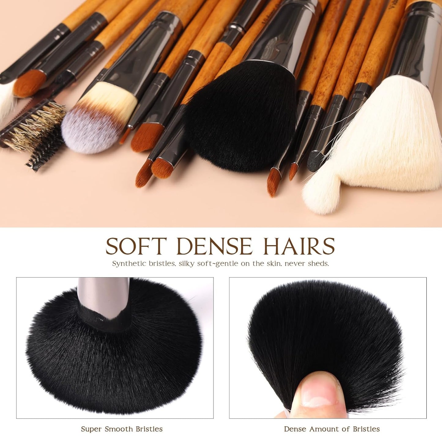 Makeup Brush Set,15pcs Walnut Wooden Makeup Brushes With Leather Button Bag, Professional Makeup Brushes For Foundation Concealer Kabuki Blush Eyeliner Shadow Brow, Makeup Brush Sets & Kits