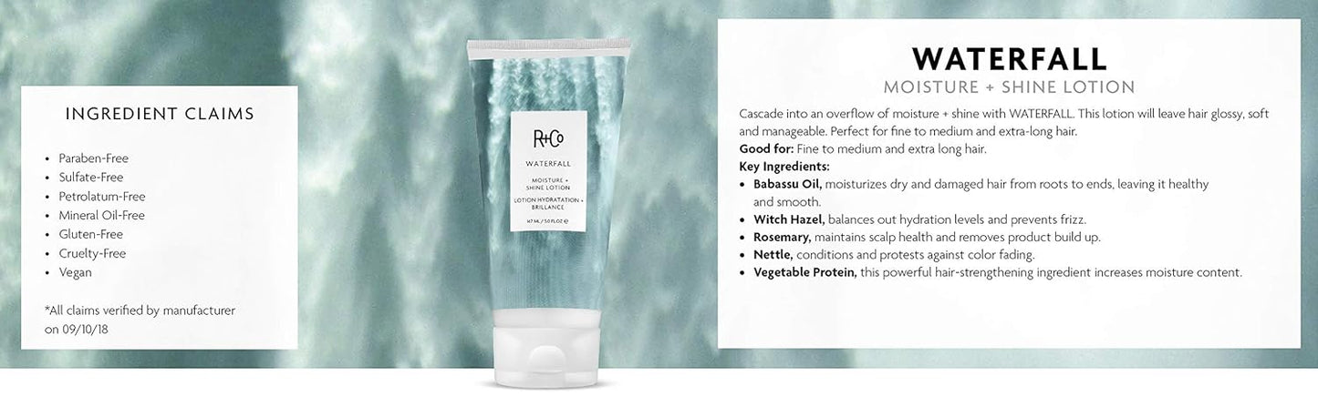 R+Co Waterfall Moisture and Shine Lotion | Lightweight Hair Hydration + Softness | Vegan + Cruelty-Free | 5 Fl Oz