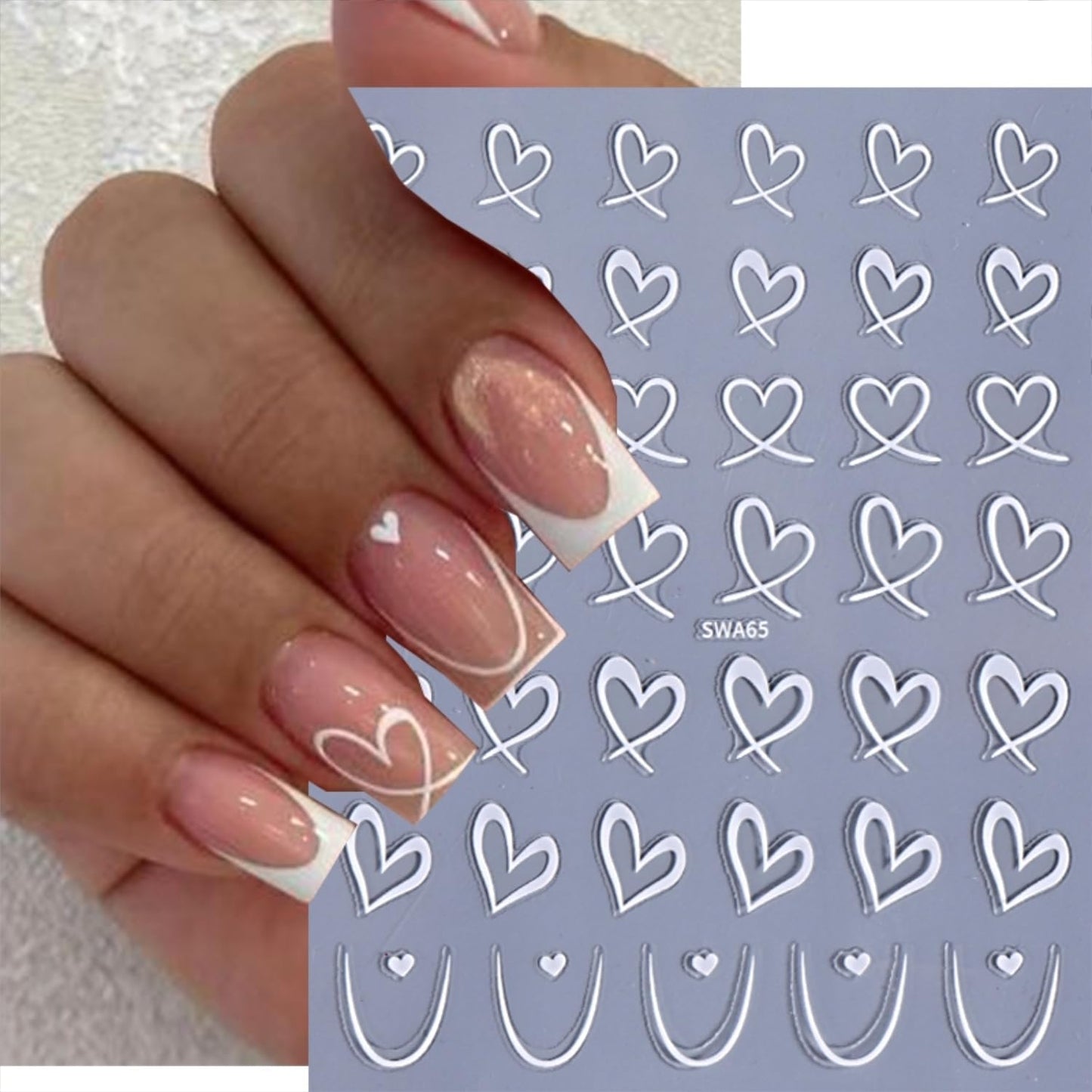 8 Sheets Valentine's Day Nail Stickers for Nail Art 3D Self Adhesive Heart Nail Art Stickers Black White Pink Valentine's Day Nail Decals Heart Nail Design Valentine's Day Nail Art Supplies for Women