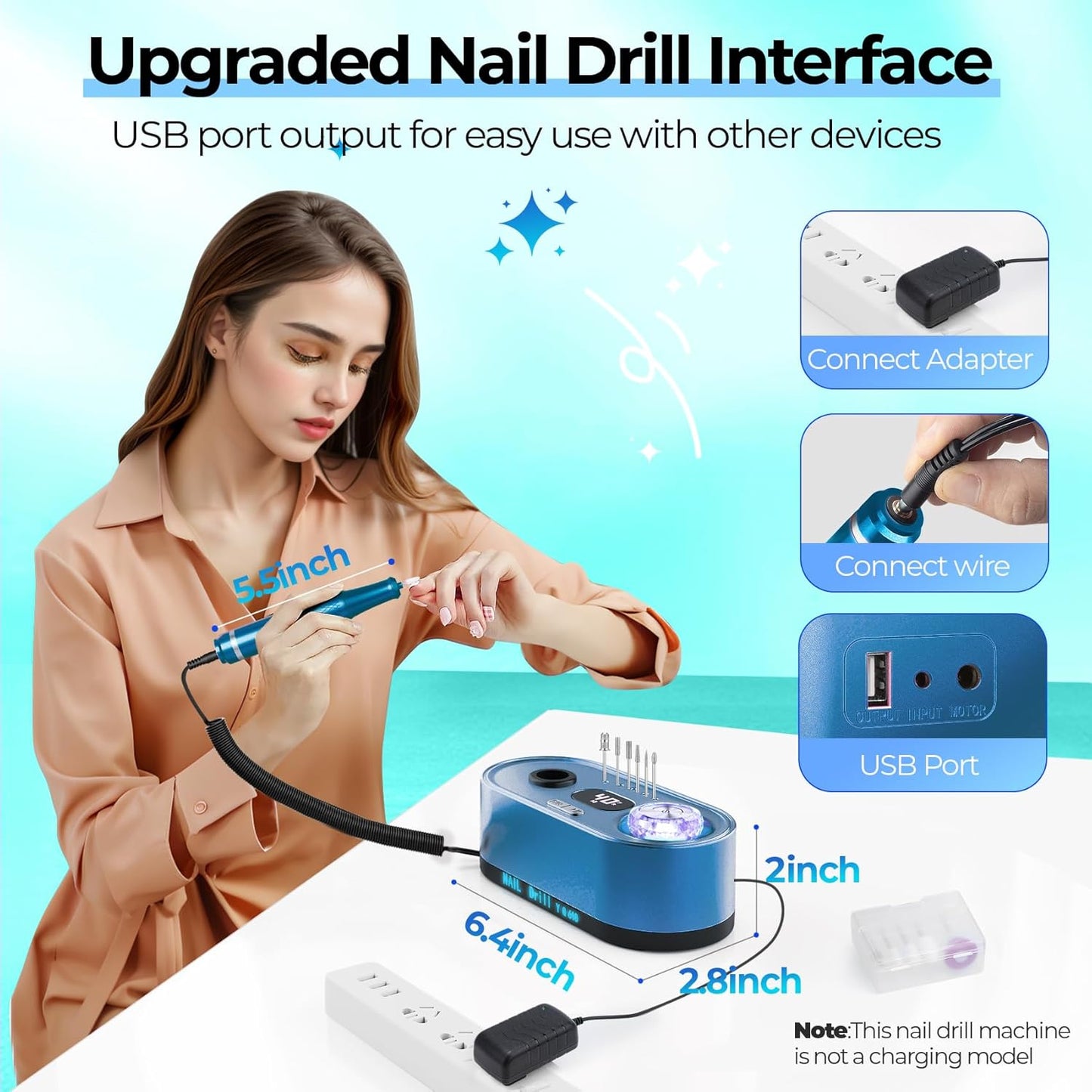 Electric Nail Drill Professional: 40000RPM Electric Nail File Kit E File Nail Drill Machine with LCD Display for Acrylic Gel Nail, Manicure Pedicure Polishing Nail Grinder for Salon Home Use